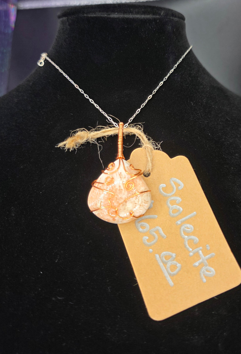 Peach Scolecite Wide Teardrop Pendant