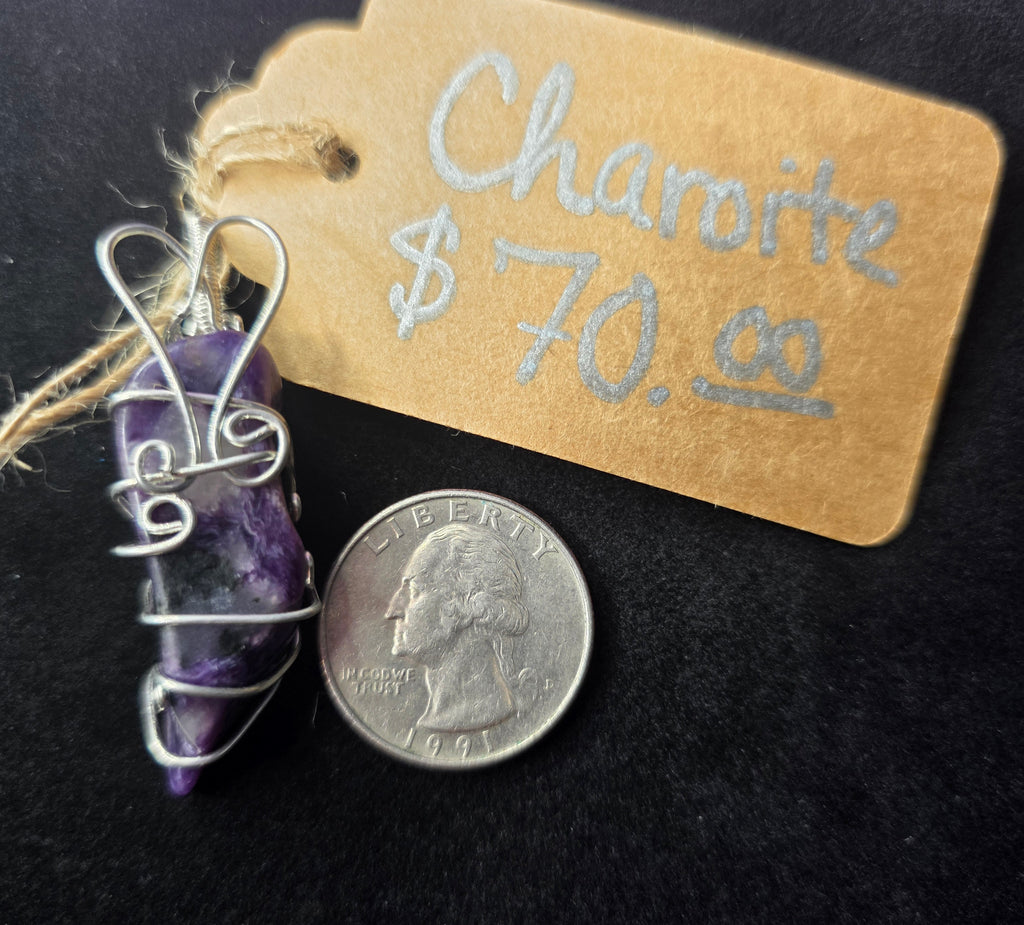 Elongated Charoite Freeform Pendant