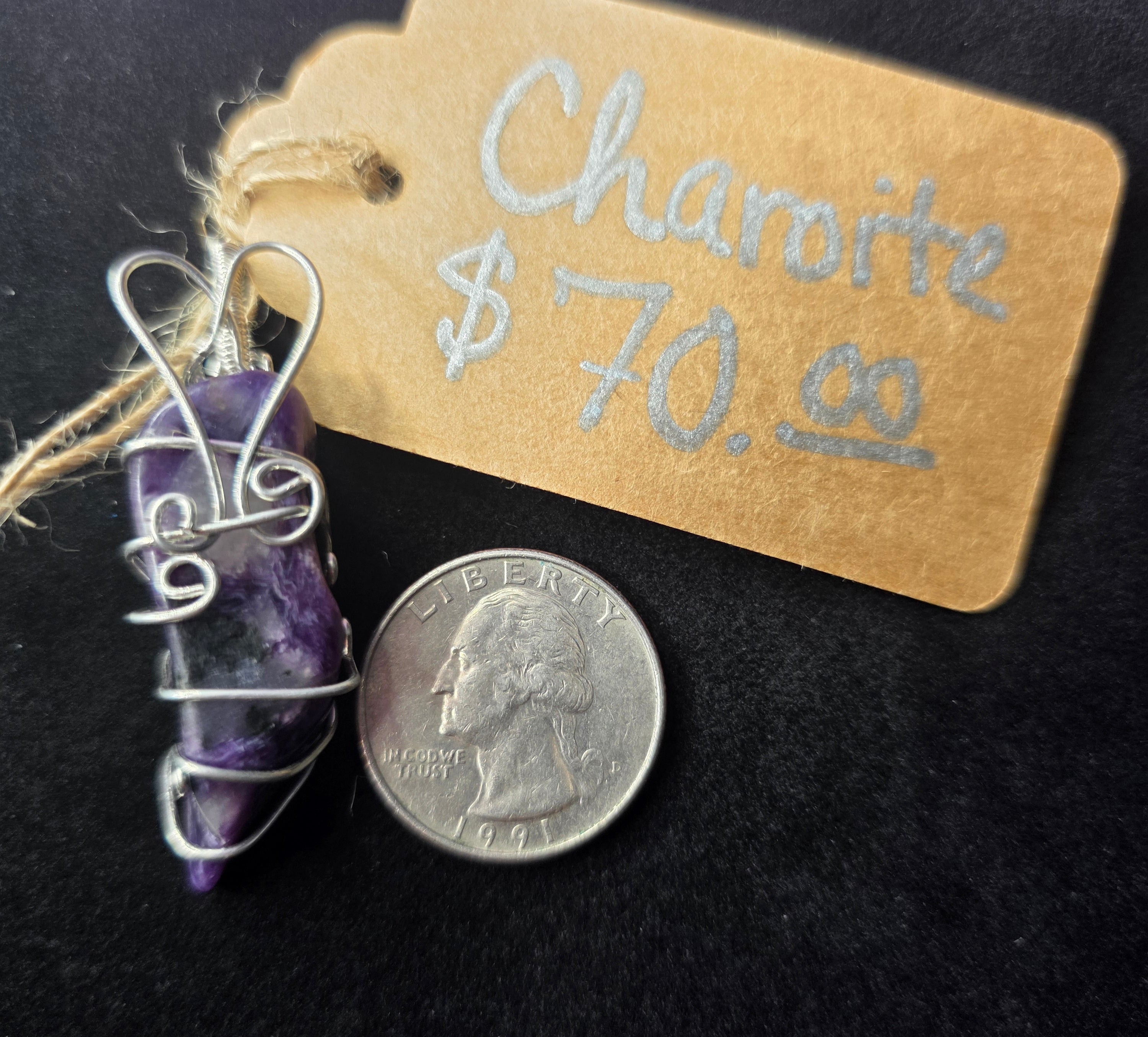 Elongated Charoite Freeform Pendant