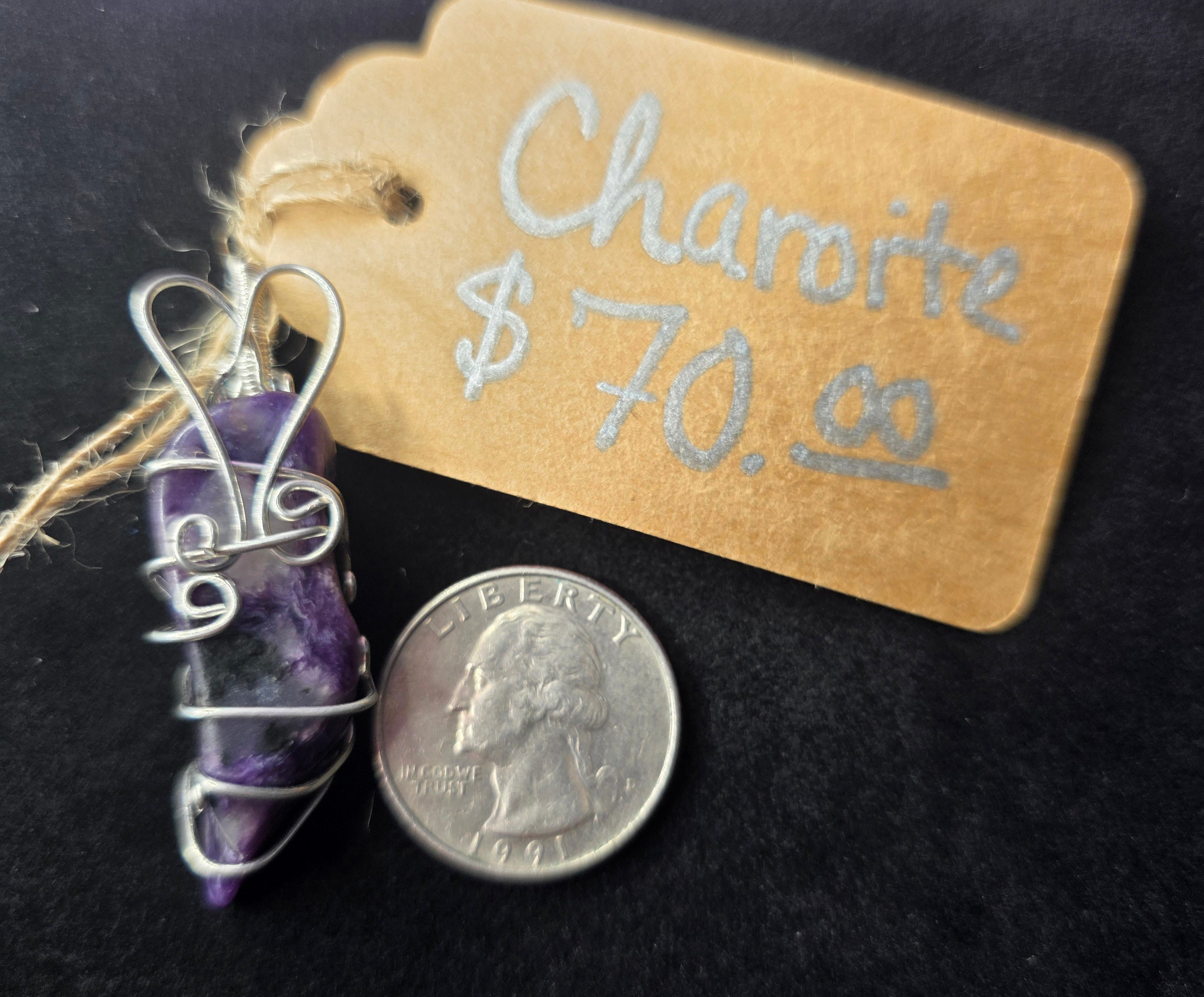 Elongated Charoite Freeform Pendant