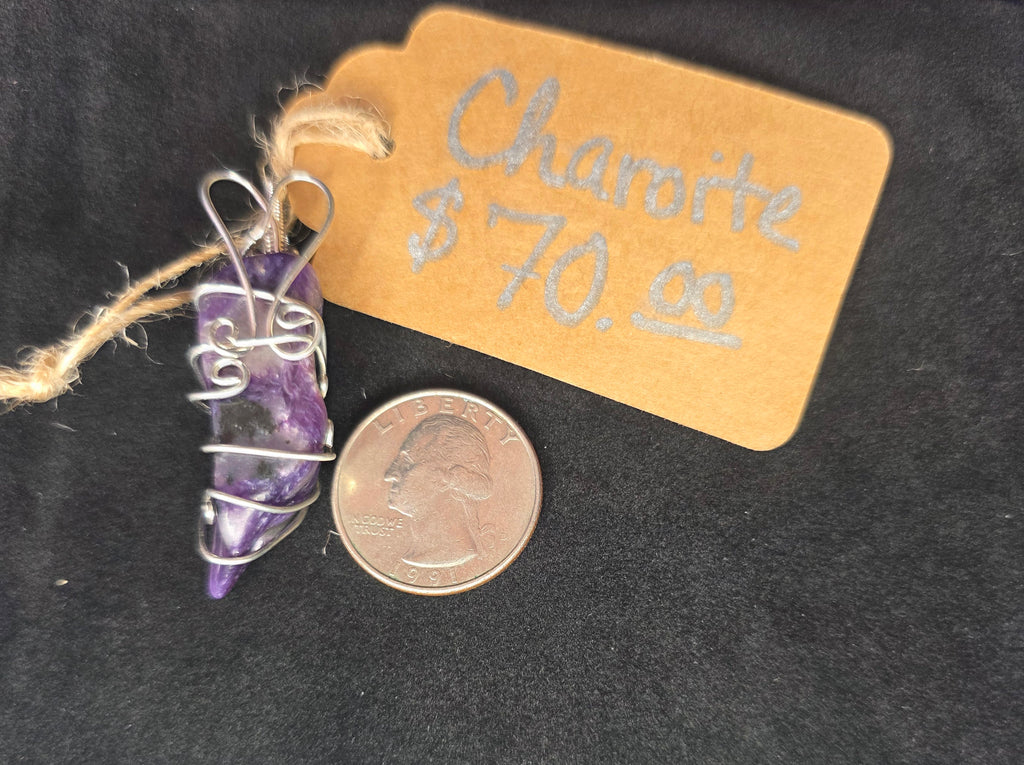 Elongated Charoite Freeform Pendant