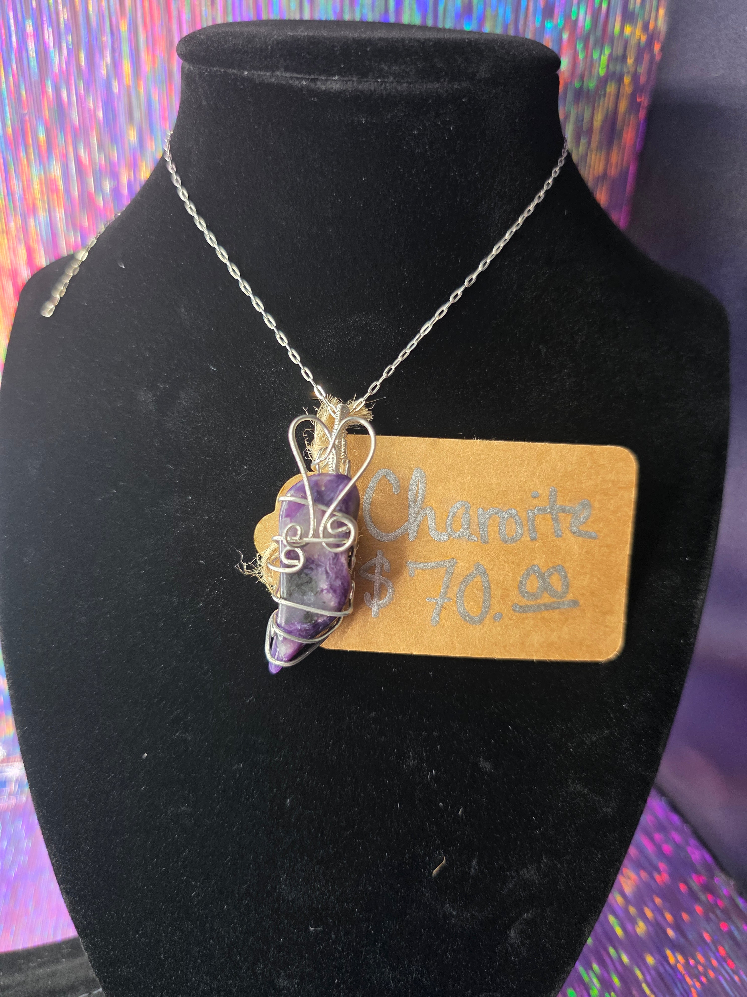Elongated Charoite Freeform Pendant