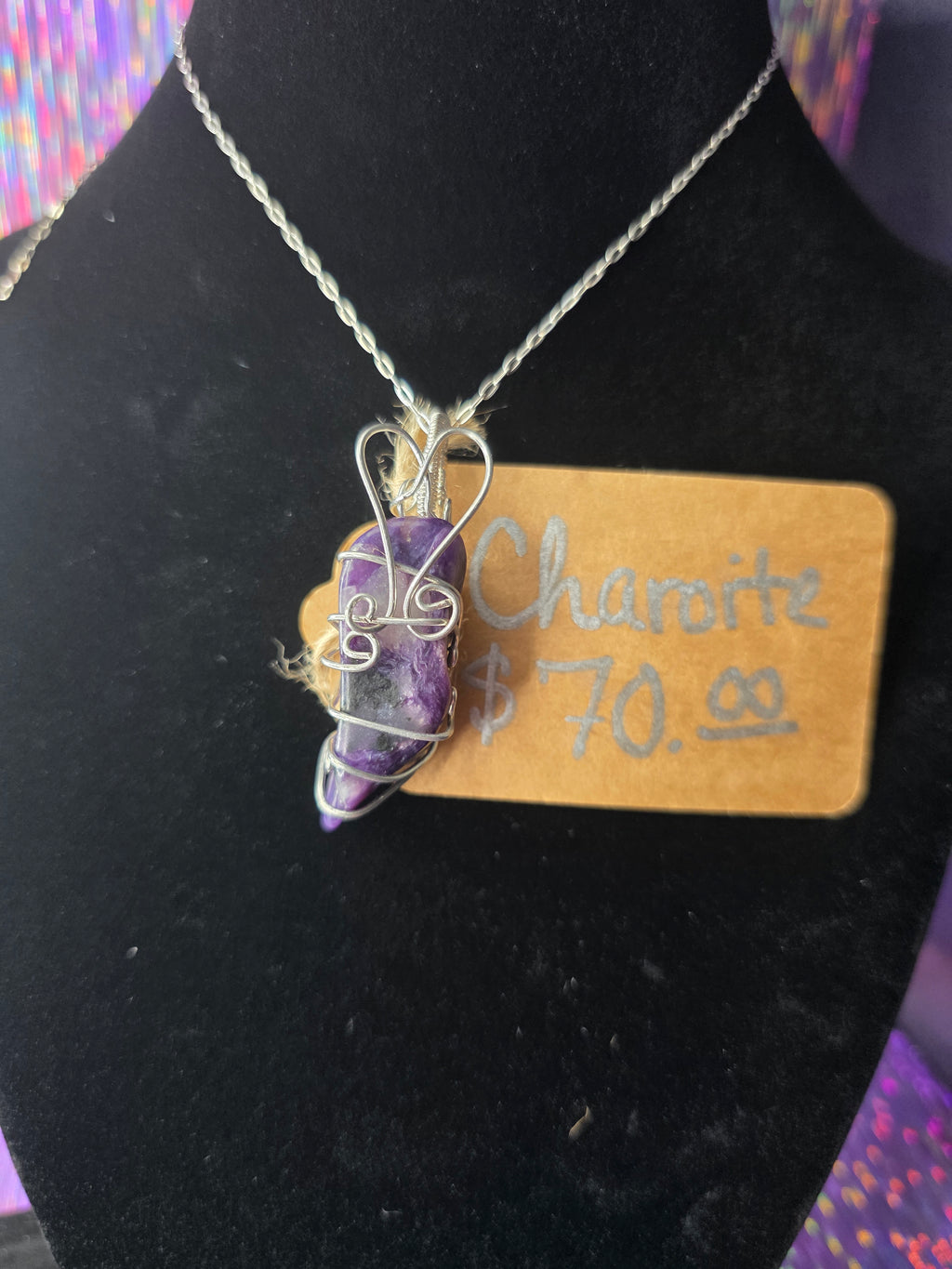 Elongated Charoite Freeform Pendant