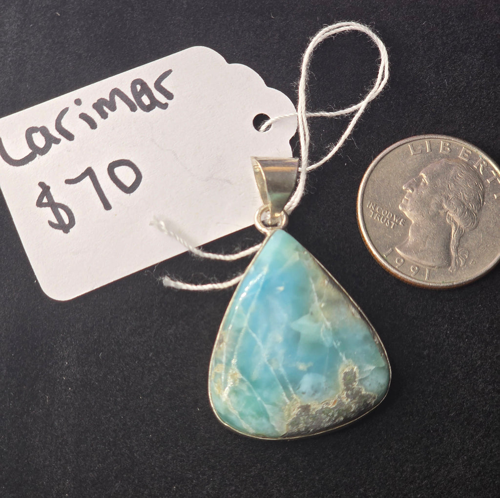 Silversmithed Wide Teardrop Larimar Pendant