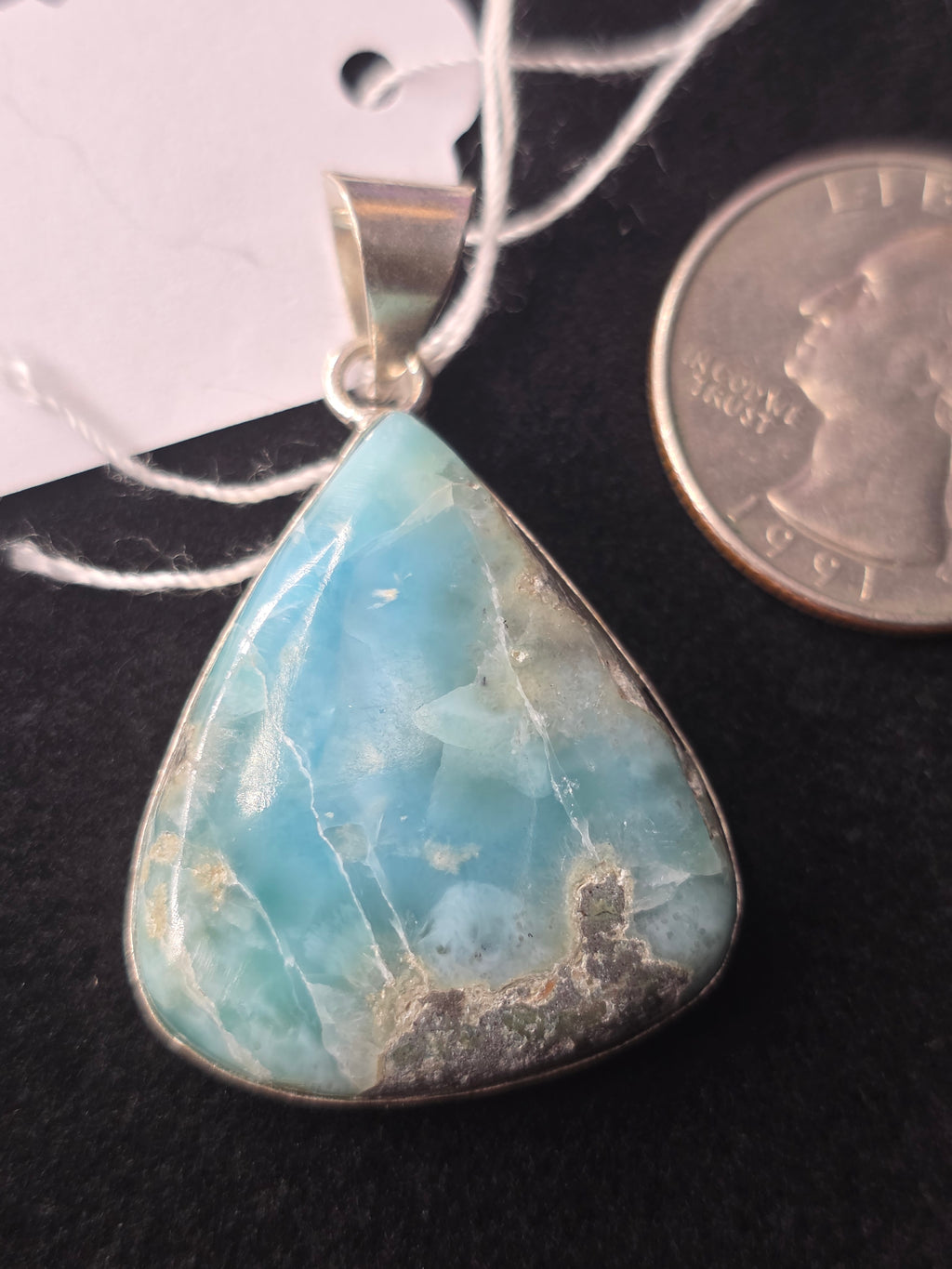 Silversmithed Wide Teardrop Larimar Pendant