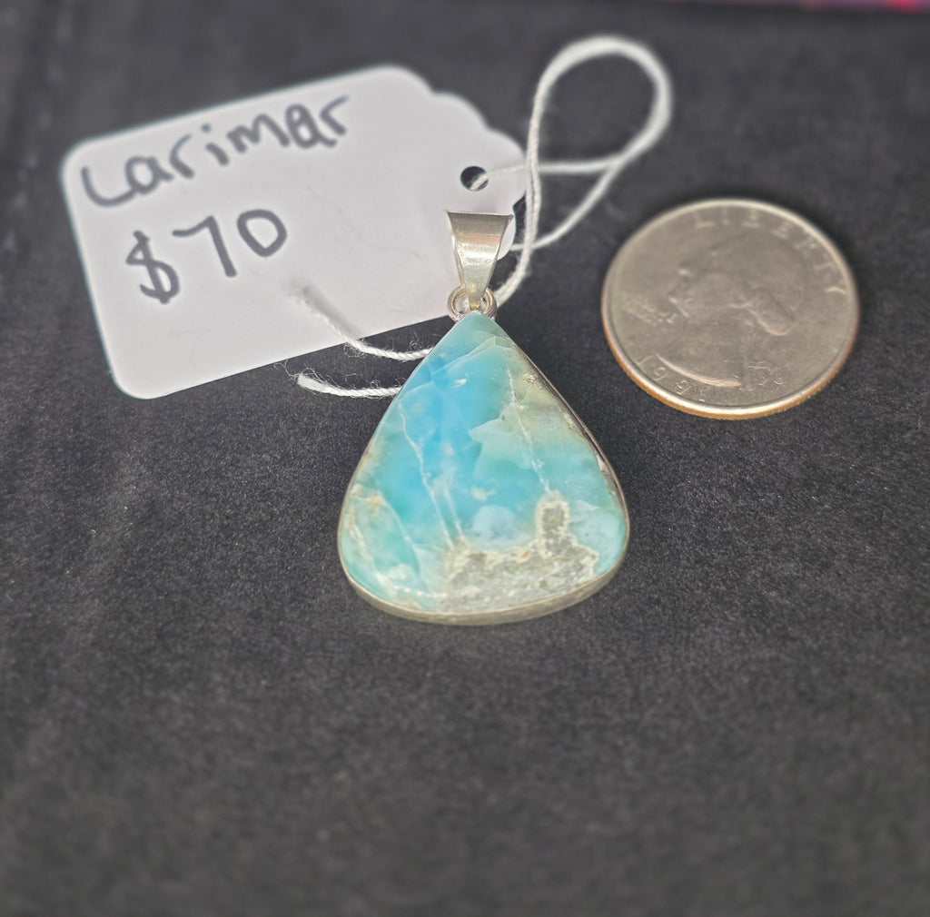 Silversmithed Wide Teardrop Larimar Pendant