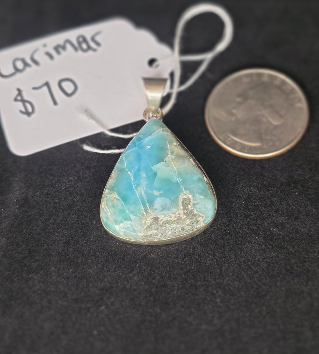 Silversmithed Wide Teardrop Larimar Pendant