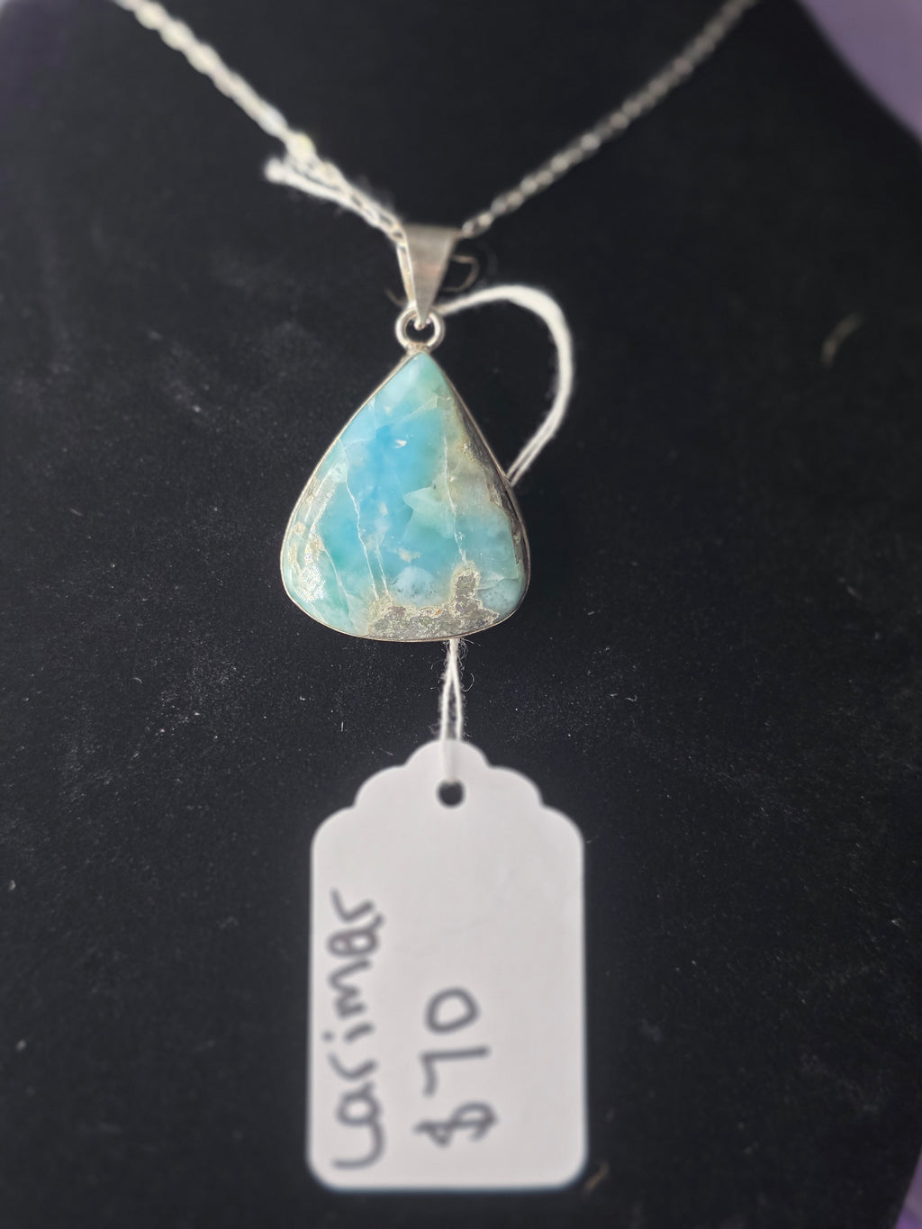 Silversmithed Wide Teardrop Larimar Pendant