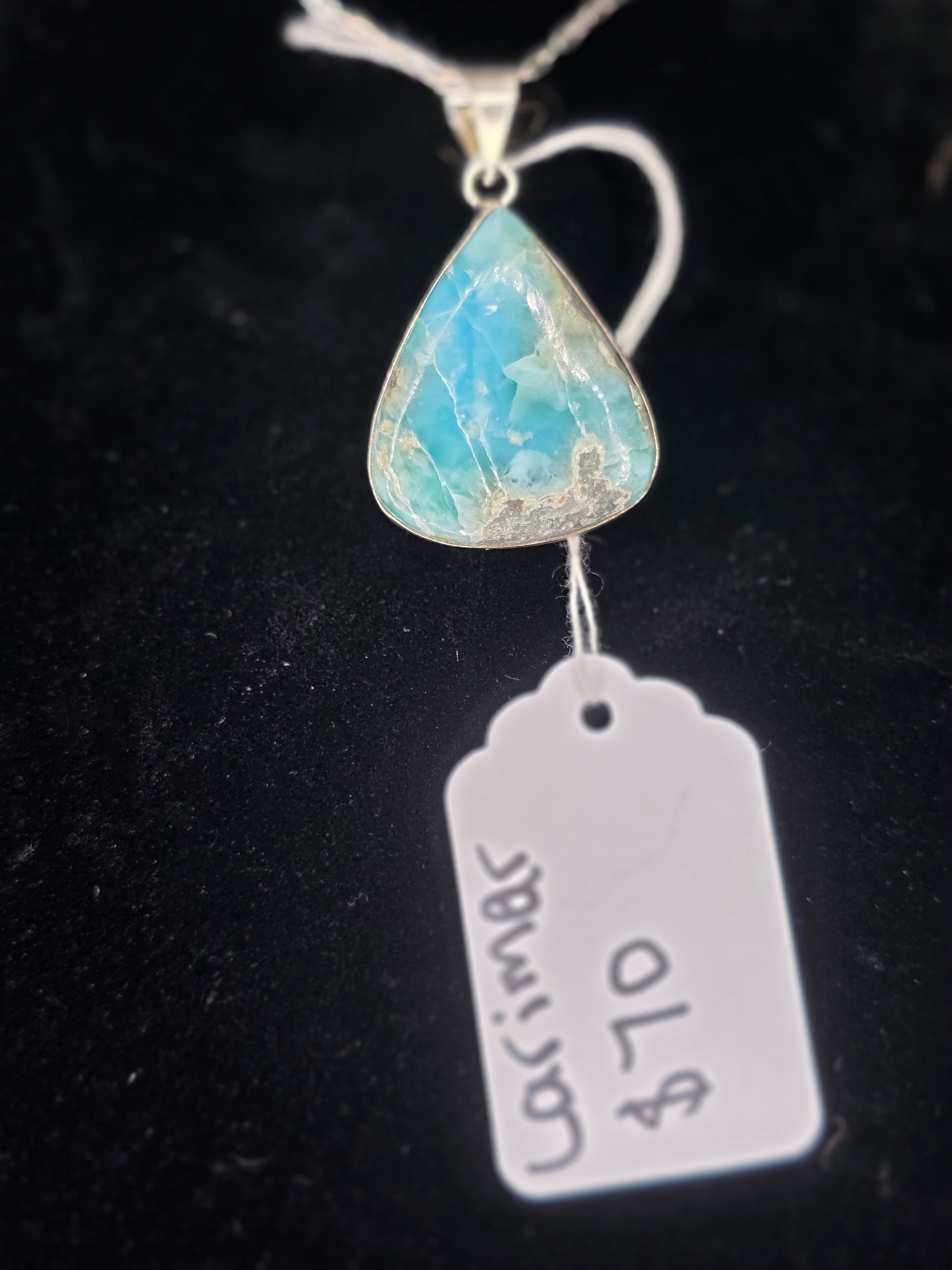 Silversmithed Wide Teardrop Larimar Pendant