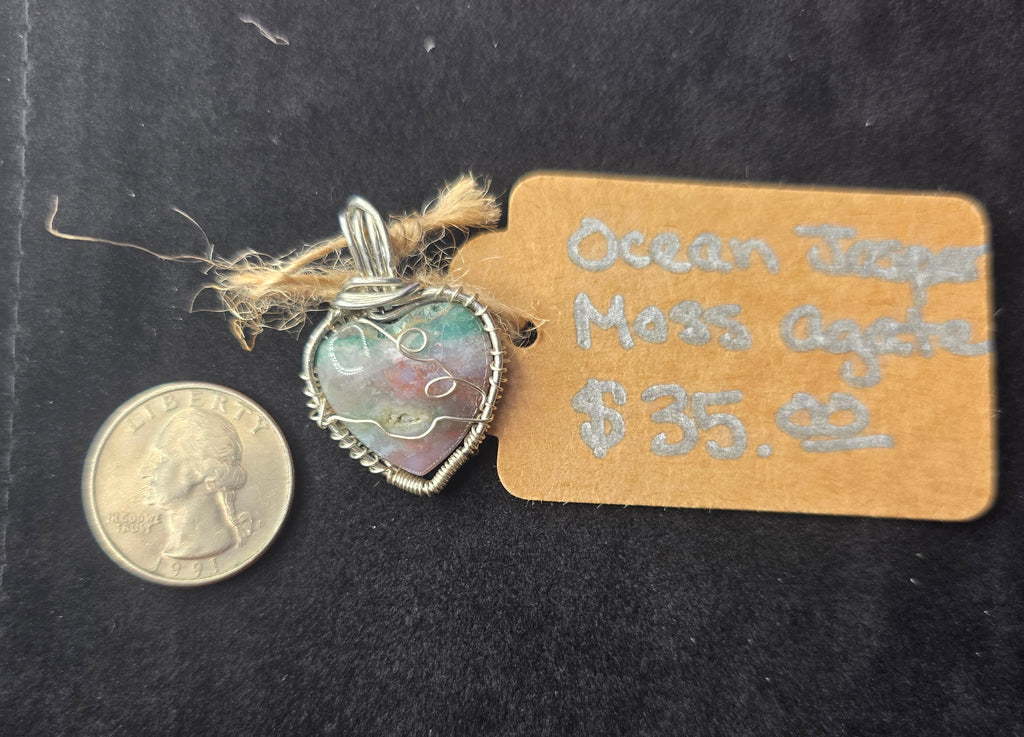 Ocean Jasper Mini Heart Moss Agate Pendant