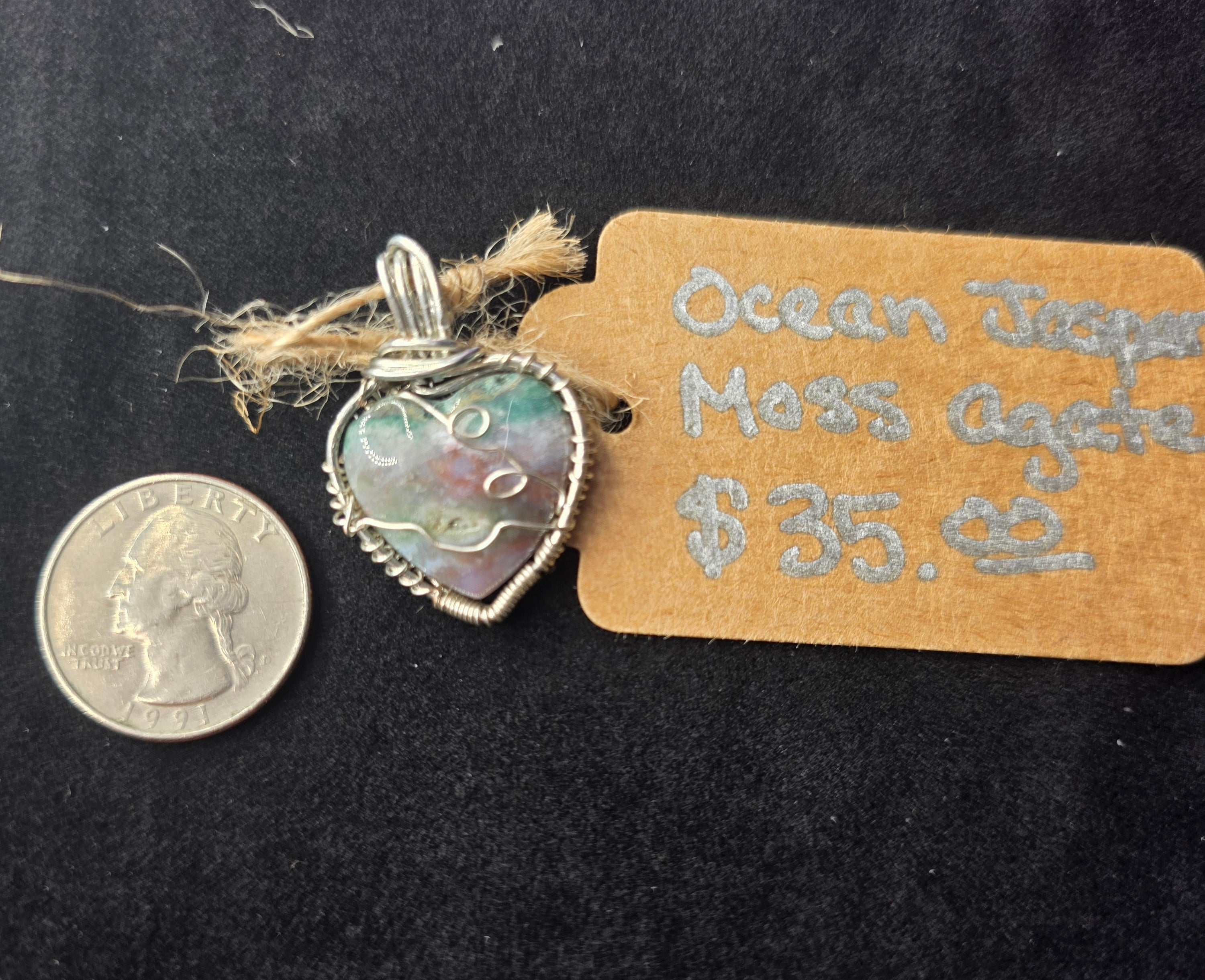 Ocean Jasper Mini Heart Moss Agate Pendant