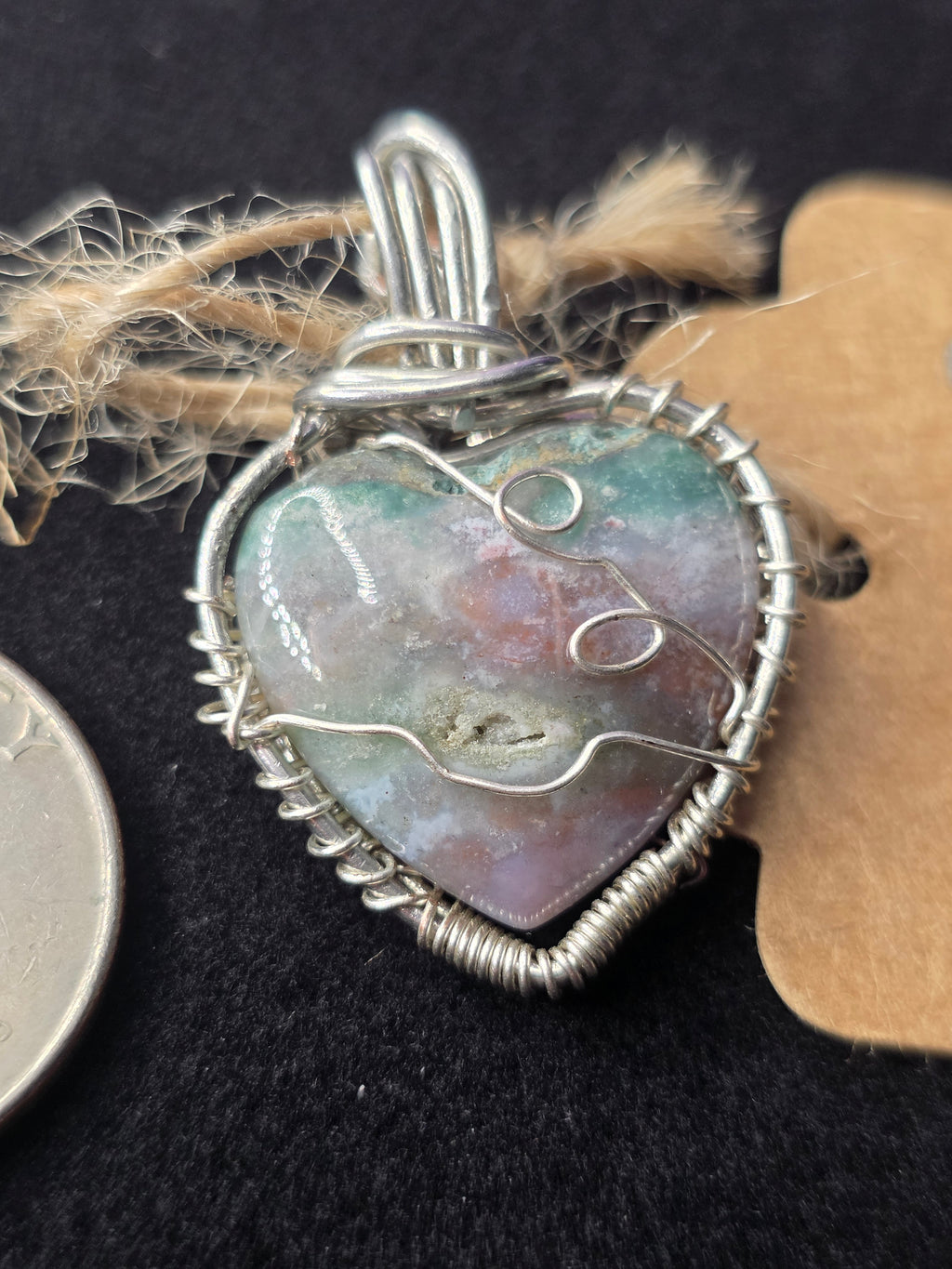Ocean Jasper Mini Heart Moss Agate Pendant