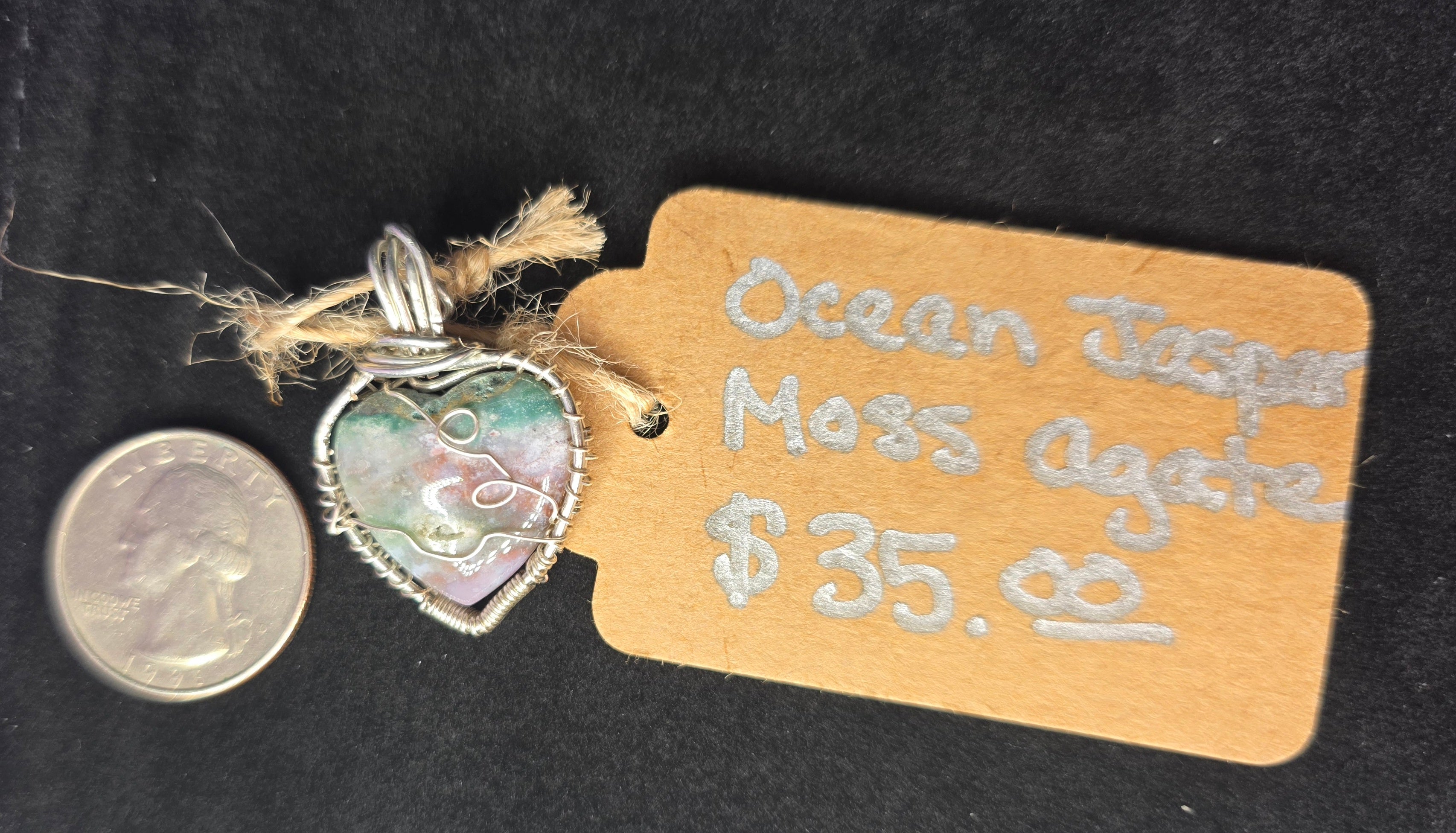 Ocean Jasper Mini Heart Moss Agate Pendant