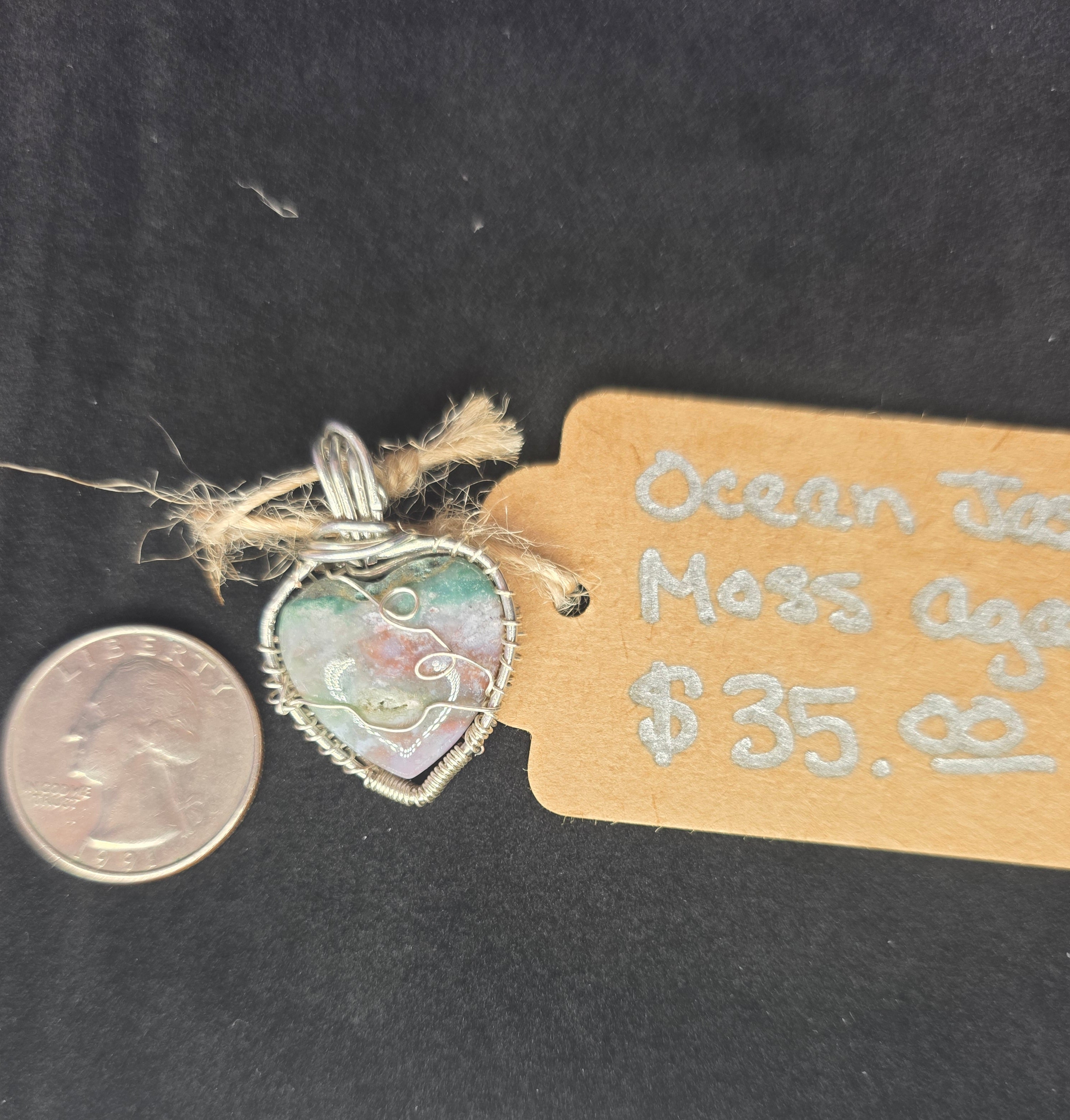 Ocean Jasper Mini Heart Moss Agate Pendant
