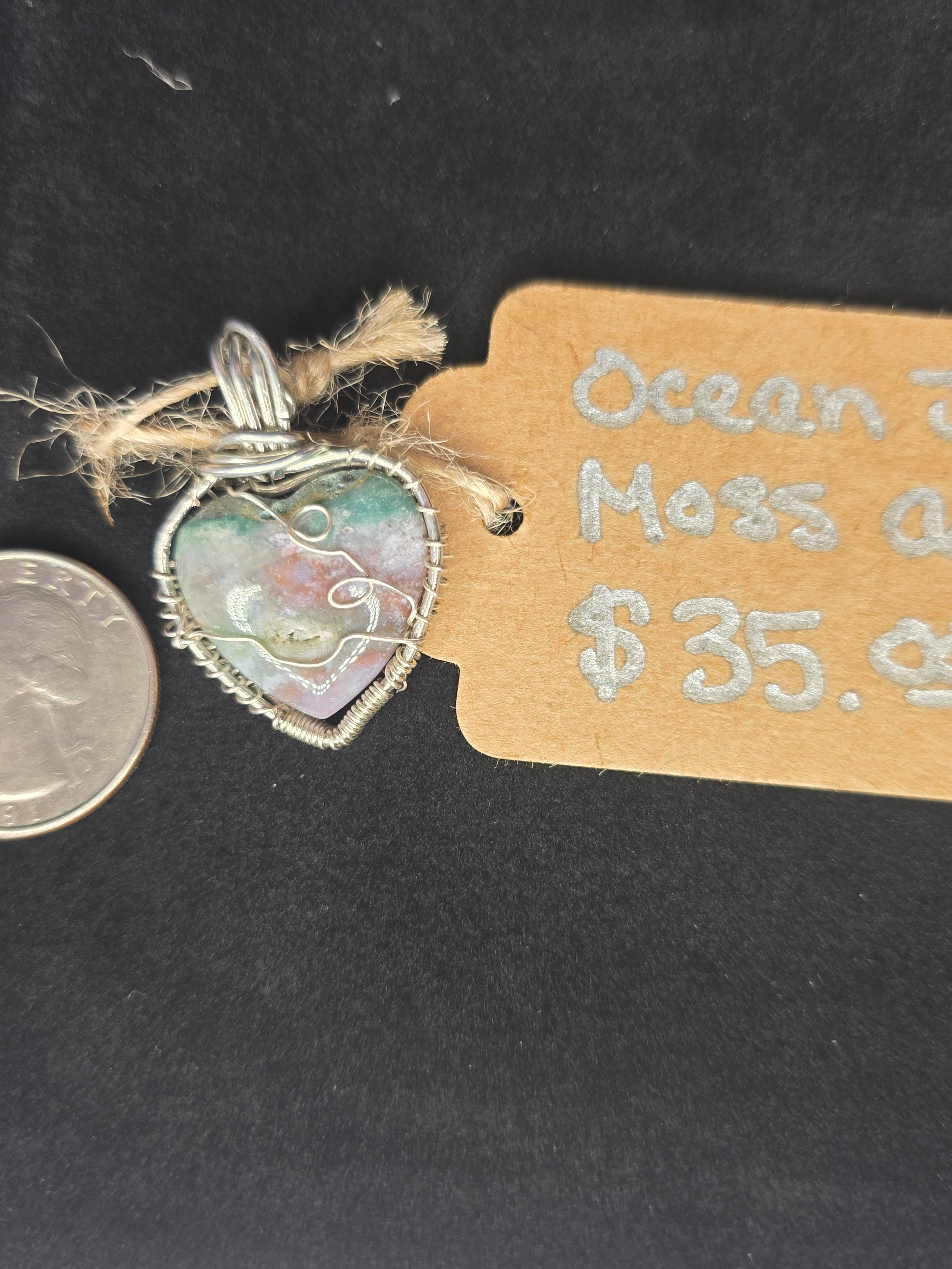 Ocean Jasper Mini Heart Moss Agate Pendant