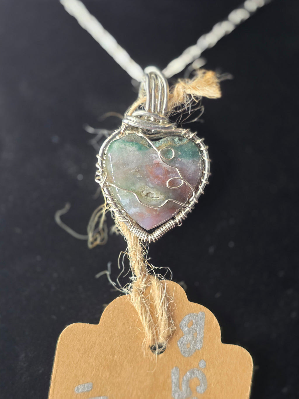 Ocean Jasper Mini Heart Moss Agate Pendant
