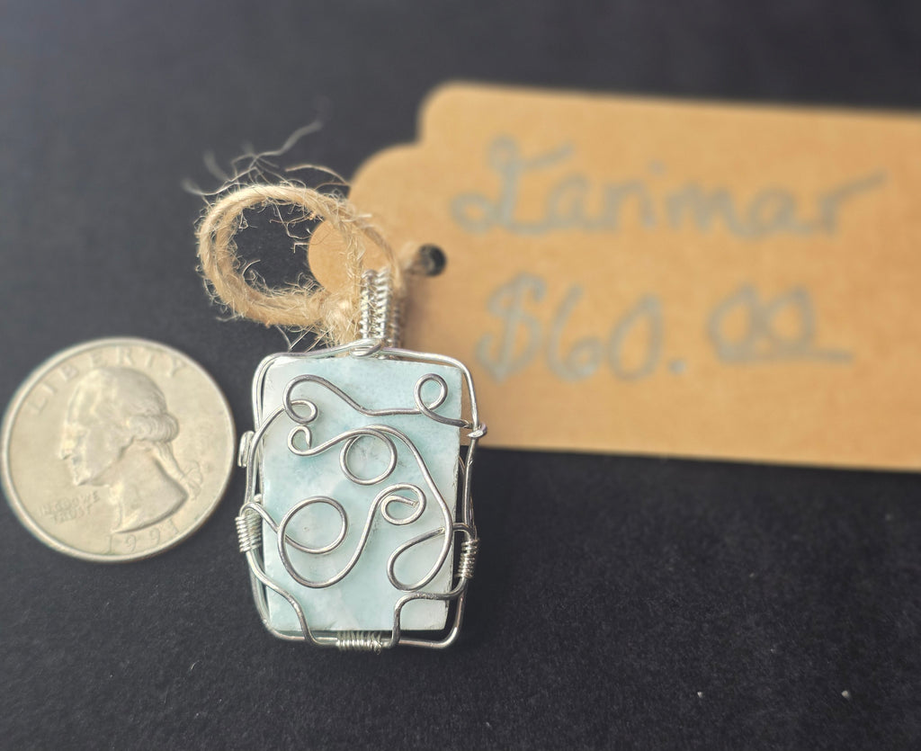 Unpolished Square Larimar Pendant