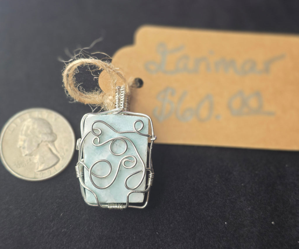 Unpolished Square Larimar Pendant