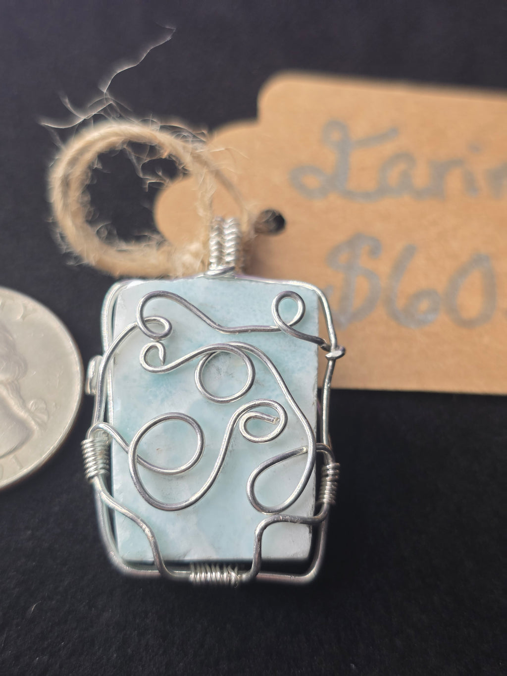 Unpolished Square Larimar Pendant