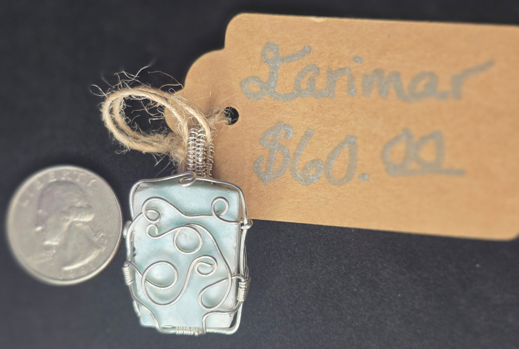 Unpolished Square Larimar Pendant