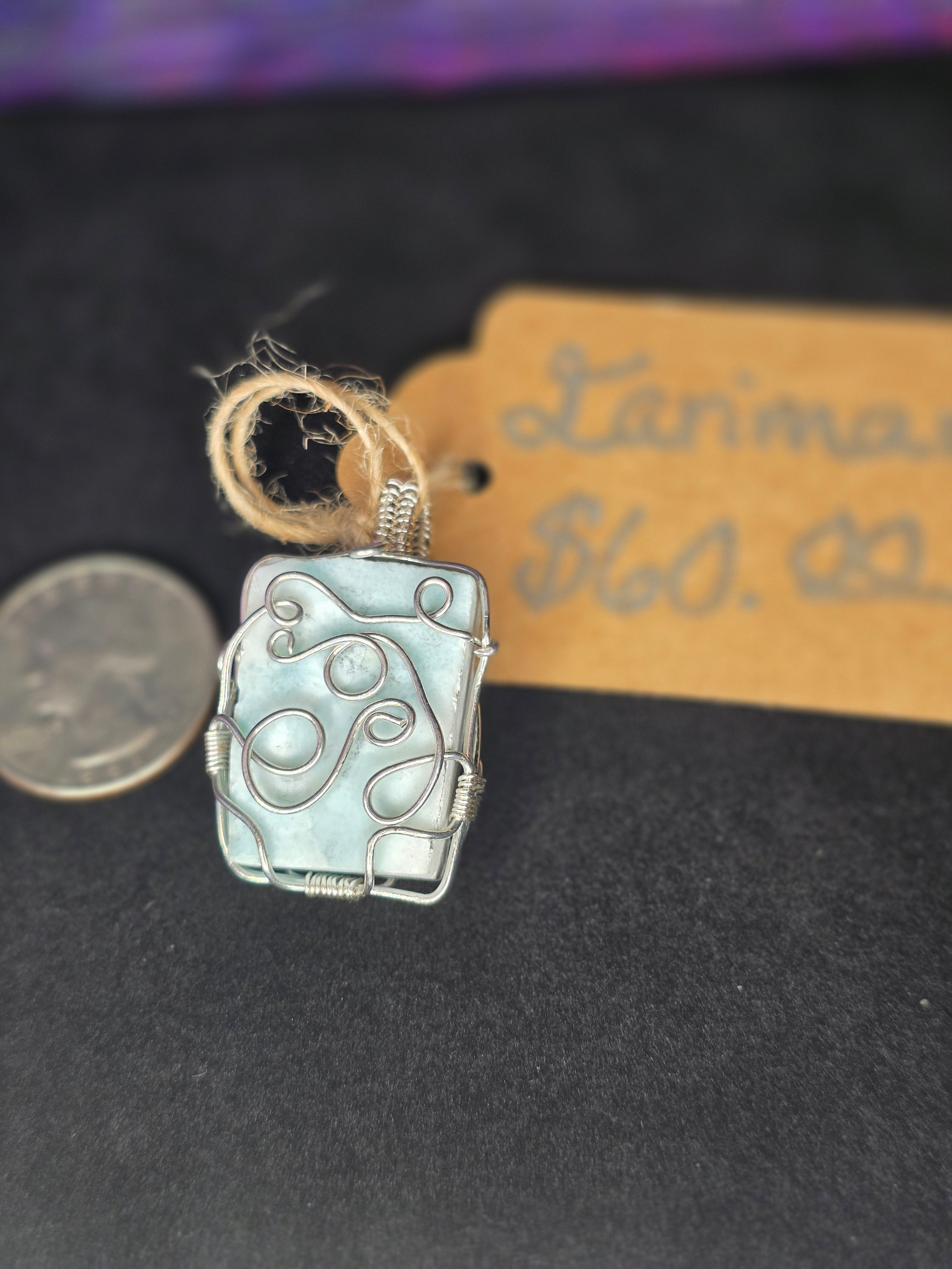 Unpolished Square Larimar Pendant