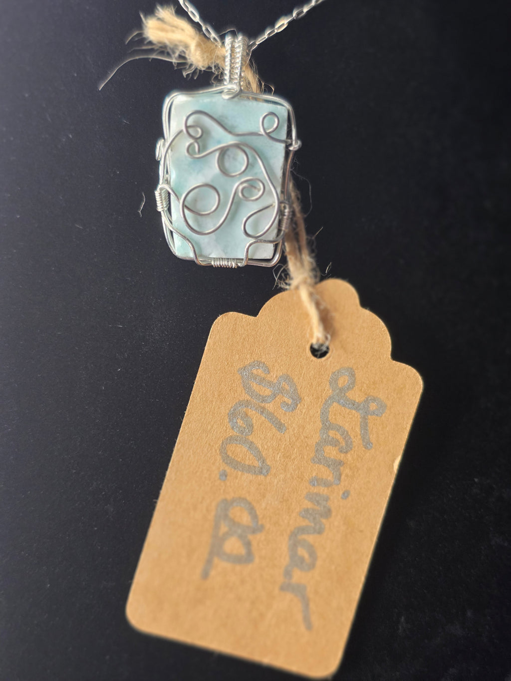 Unpolished Square Larimar Pendant