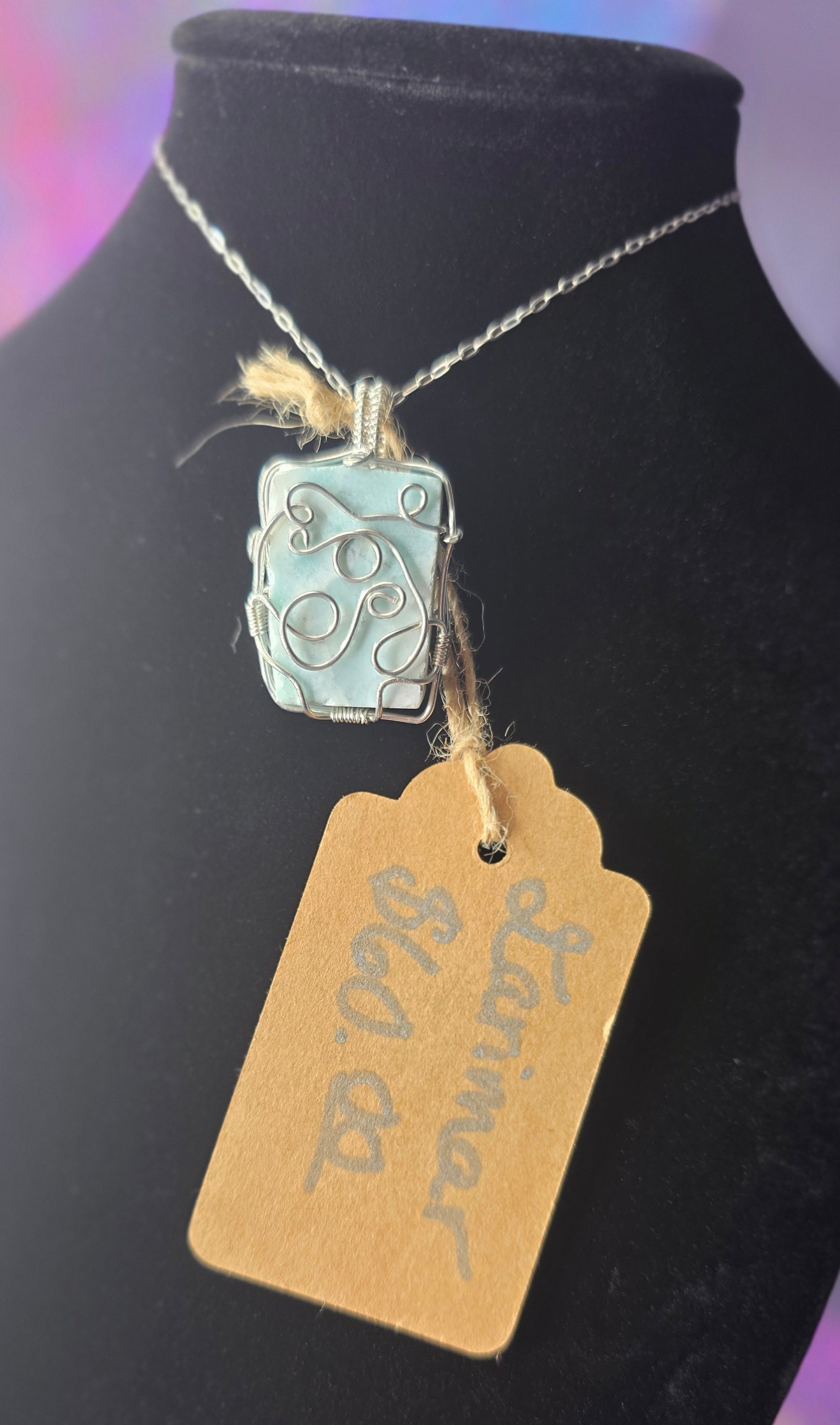 Unpolished Square Larimar Pendant