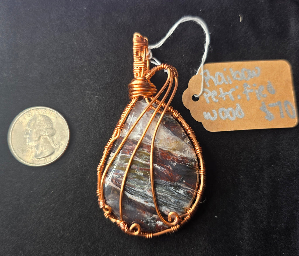 Rainbow Petrified Wood Teardrop Pendant