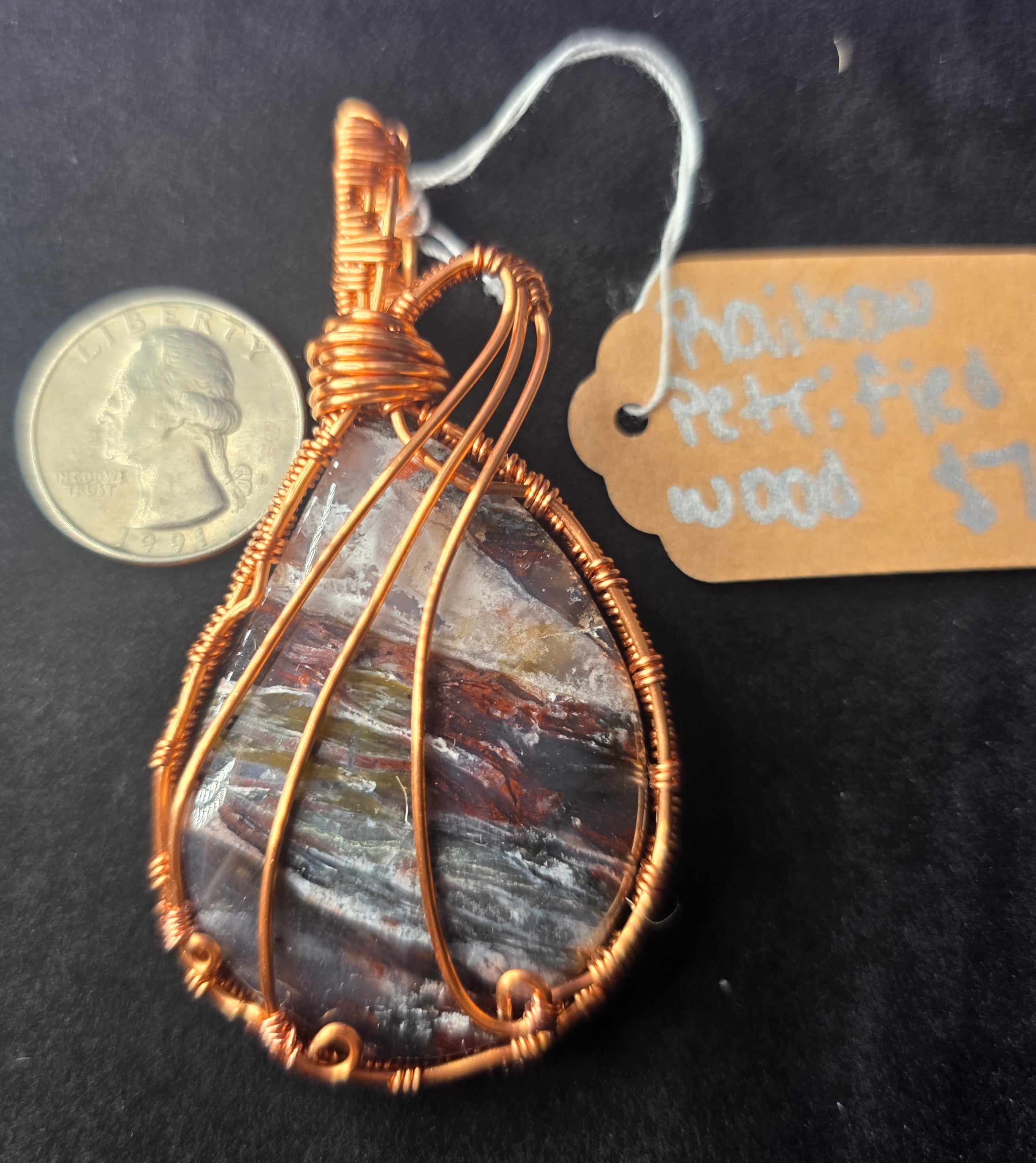 Rainbow Petrified Wood Teardrop Pendant