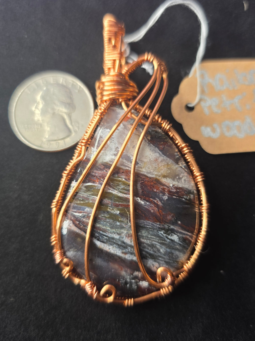 Rainbow Petrified Wood Teardrop Pendant