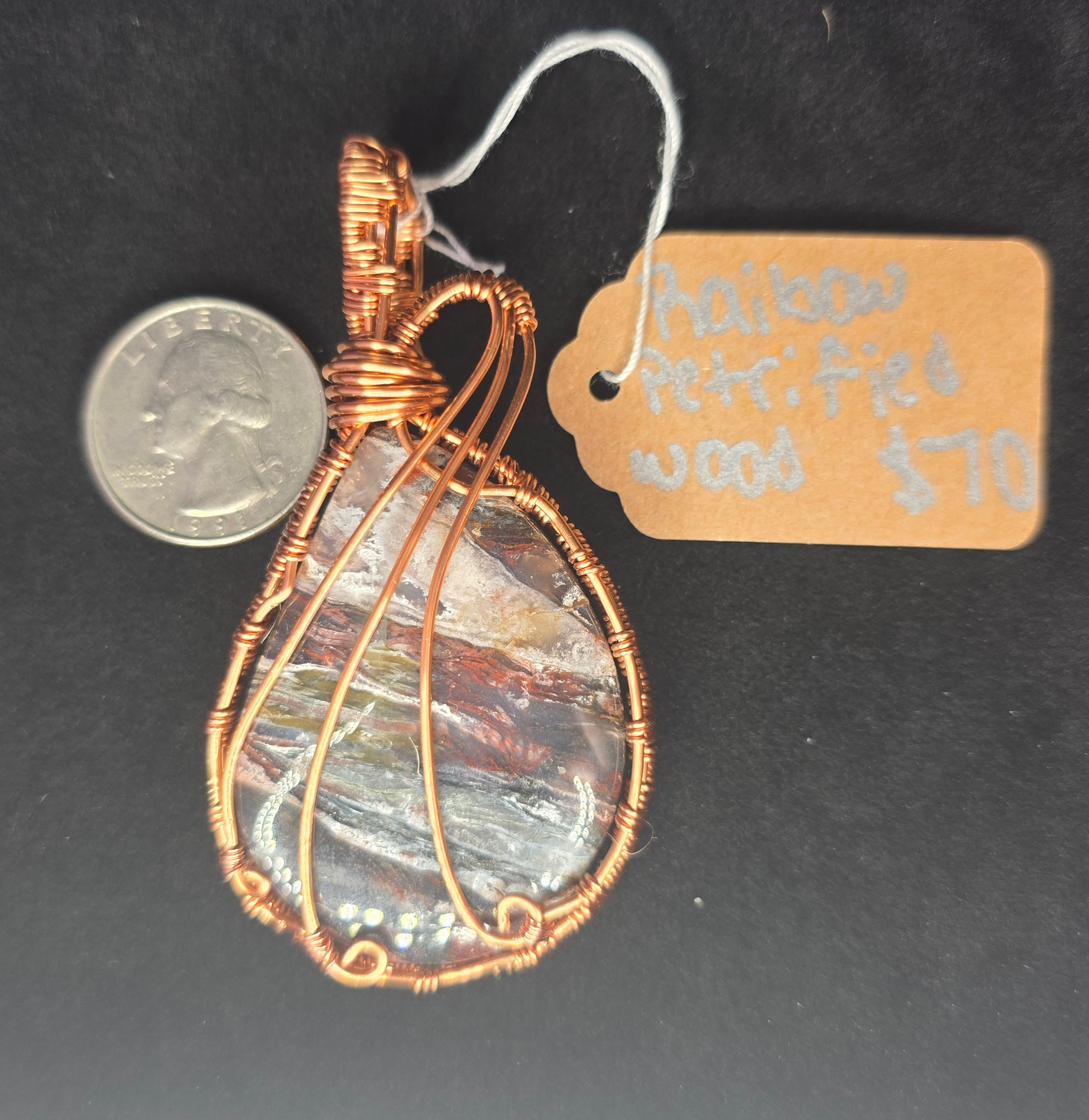 Rainbow Petrified Wood Teardrop Pendant