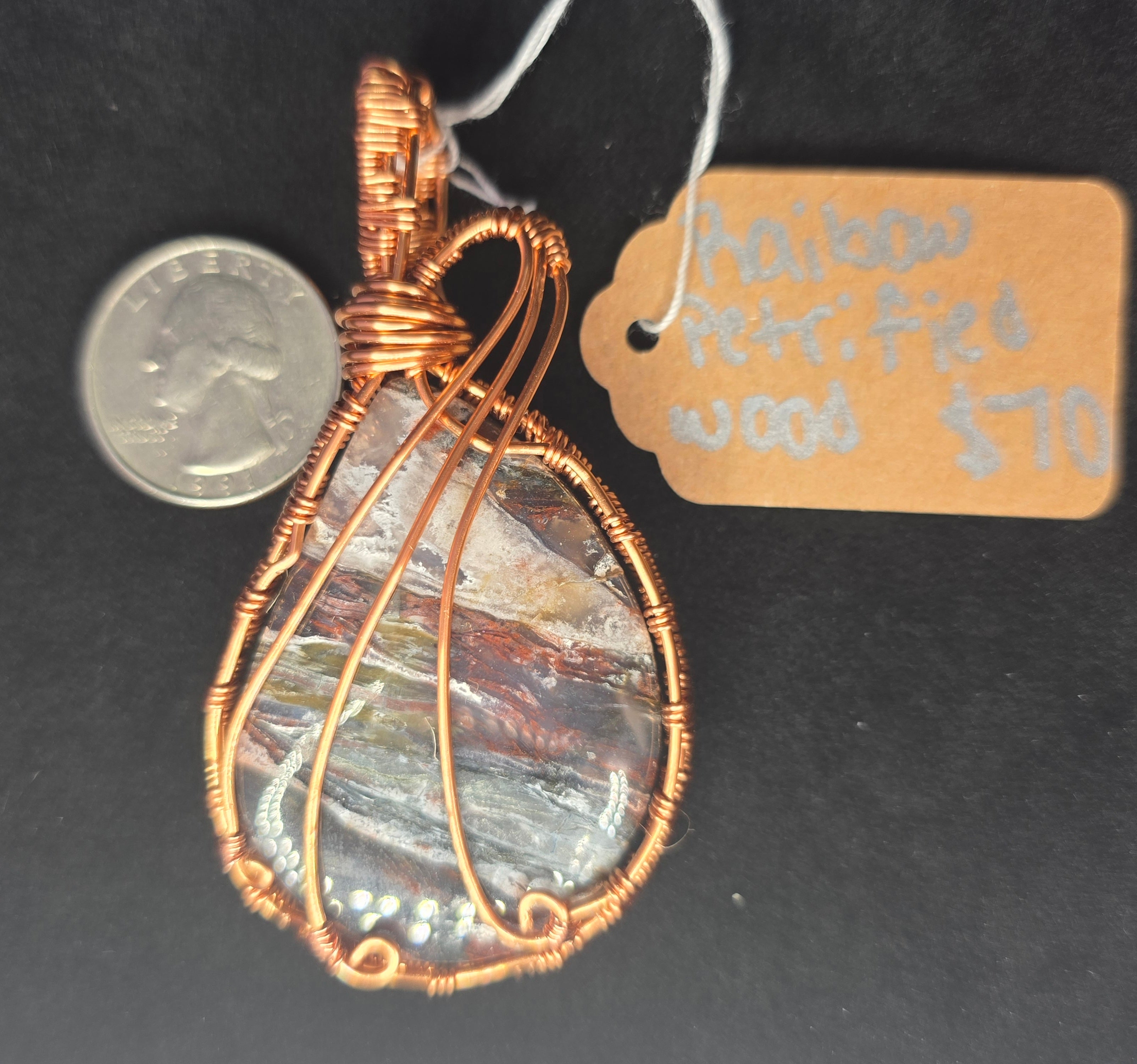 Rainbow Petrified Wood Teardrop Pendant