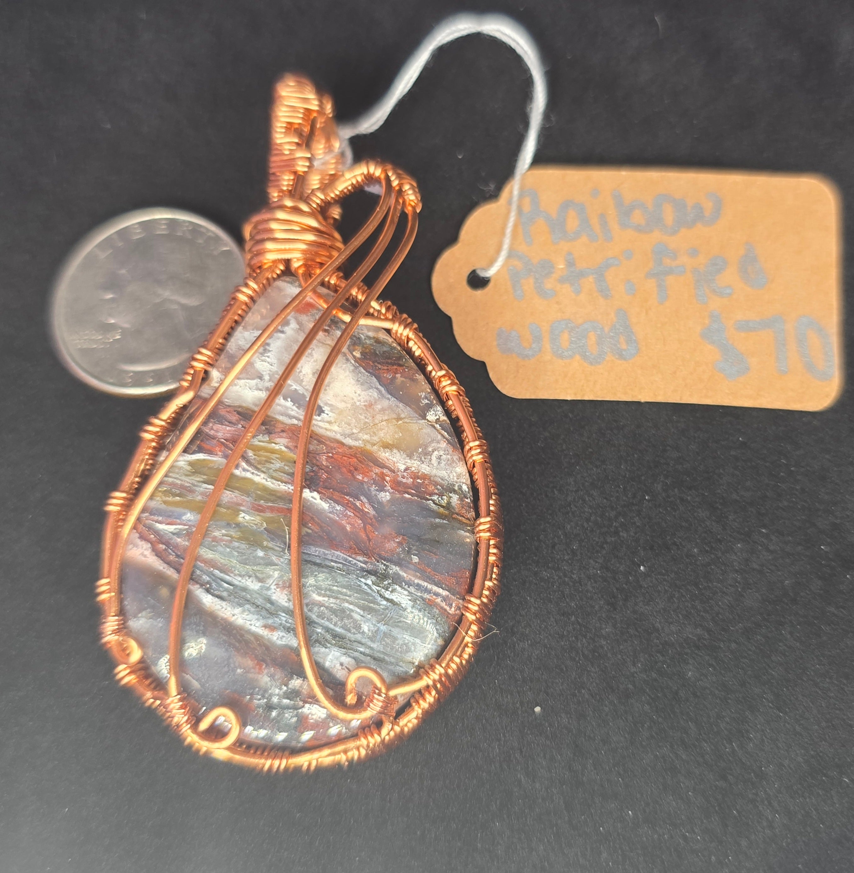 Rainbow Petrified Wood Teardrop Pendant