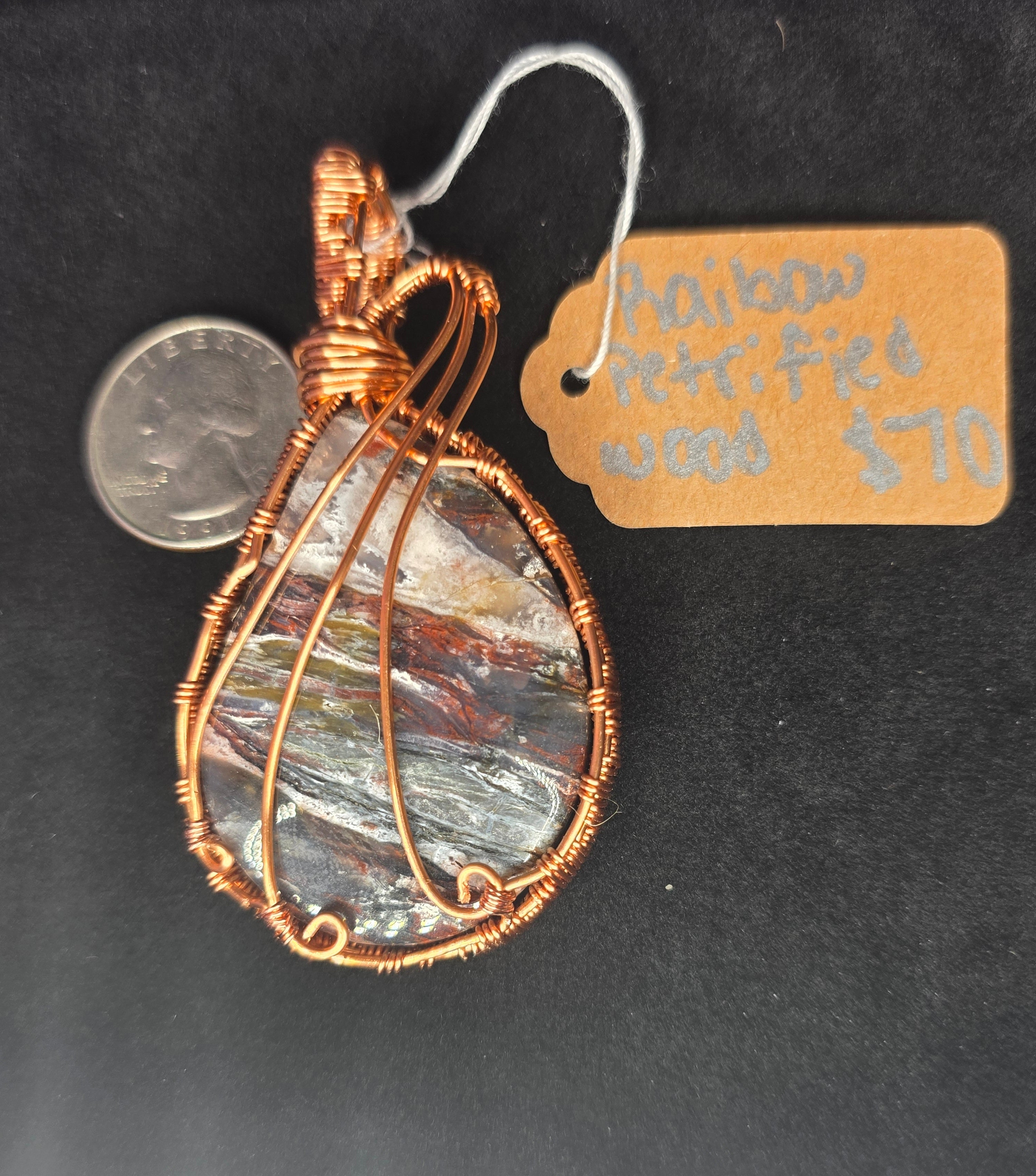 Rainbow Petrified Wood Teardrop Pendant