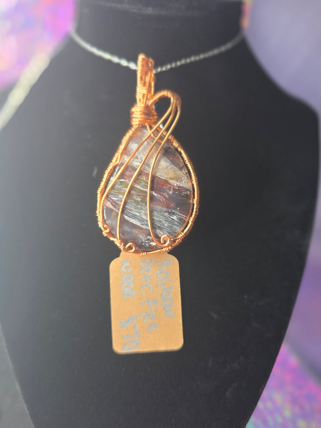 Rainbow Petrified Wood Teardrop Pendant
