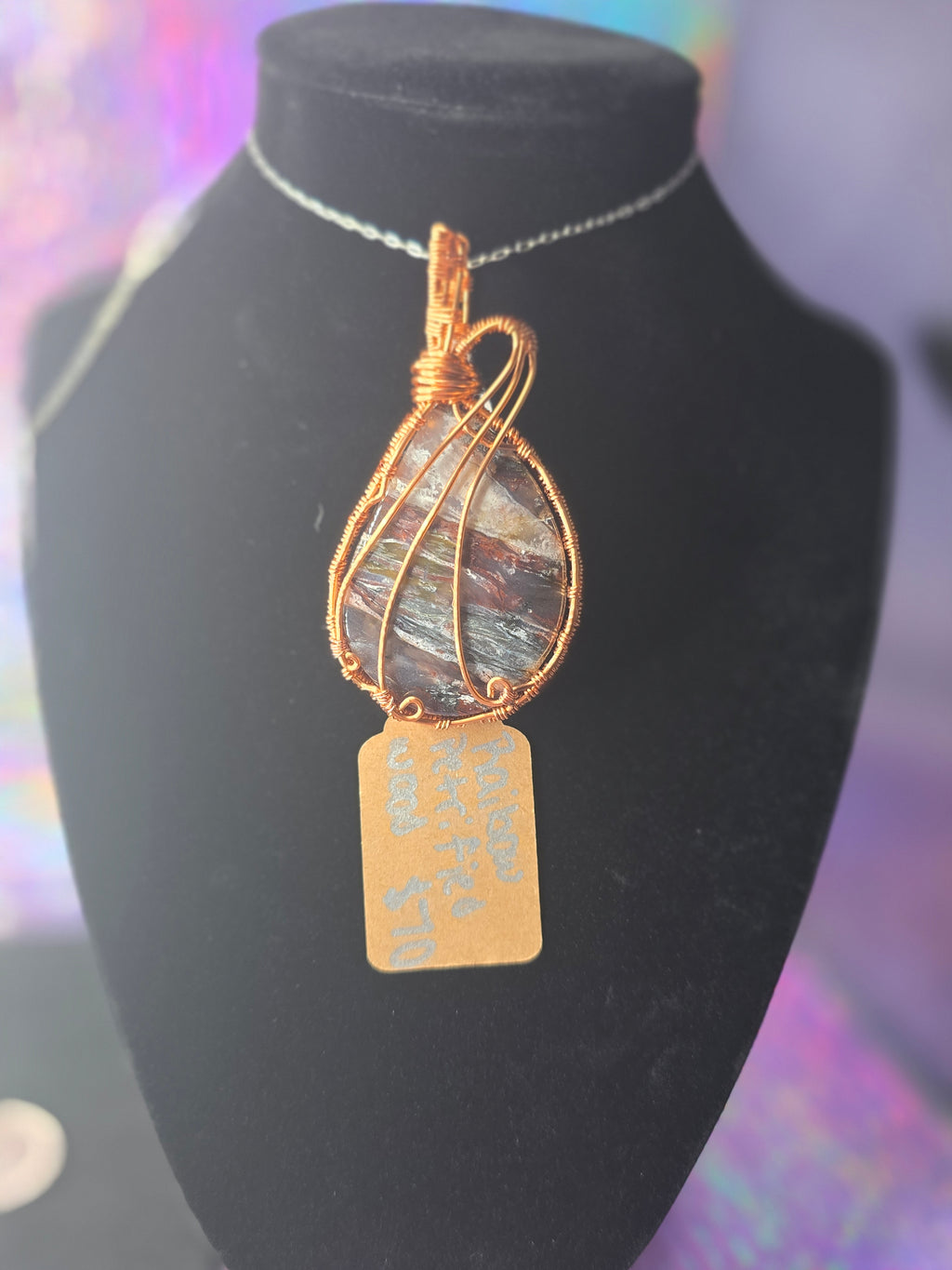 Rainbow Petrified Wood Teardrop Pendant