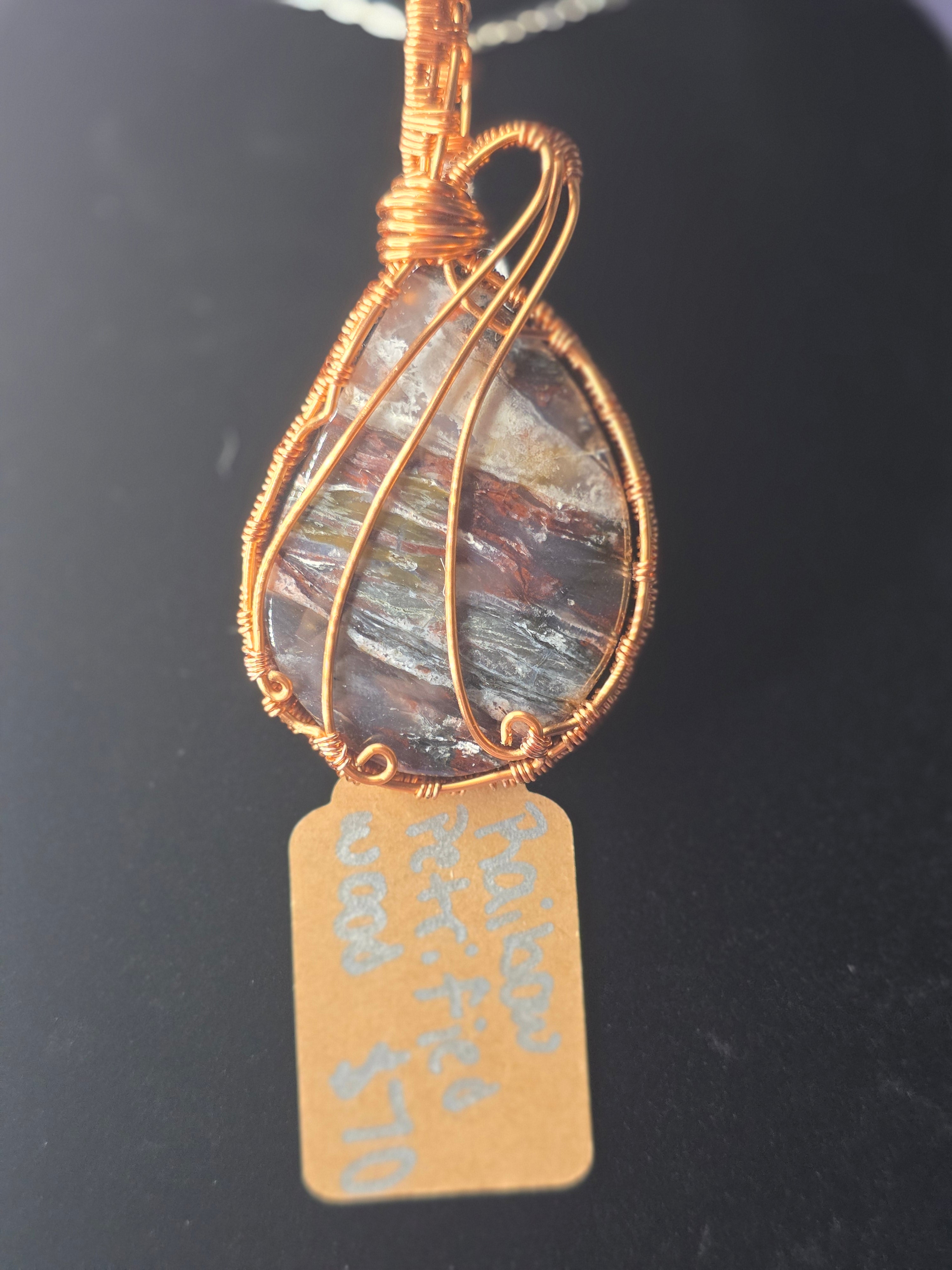 Rainbow Petrified Wood Teardrop Pendant