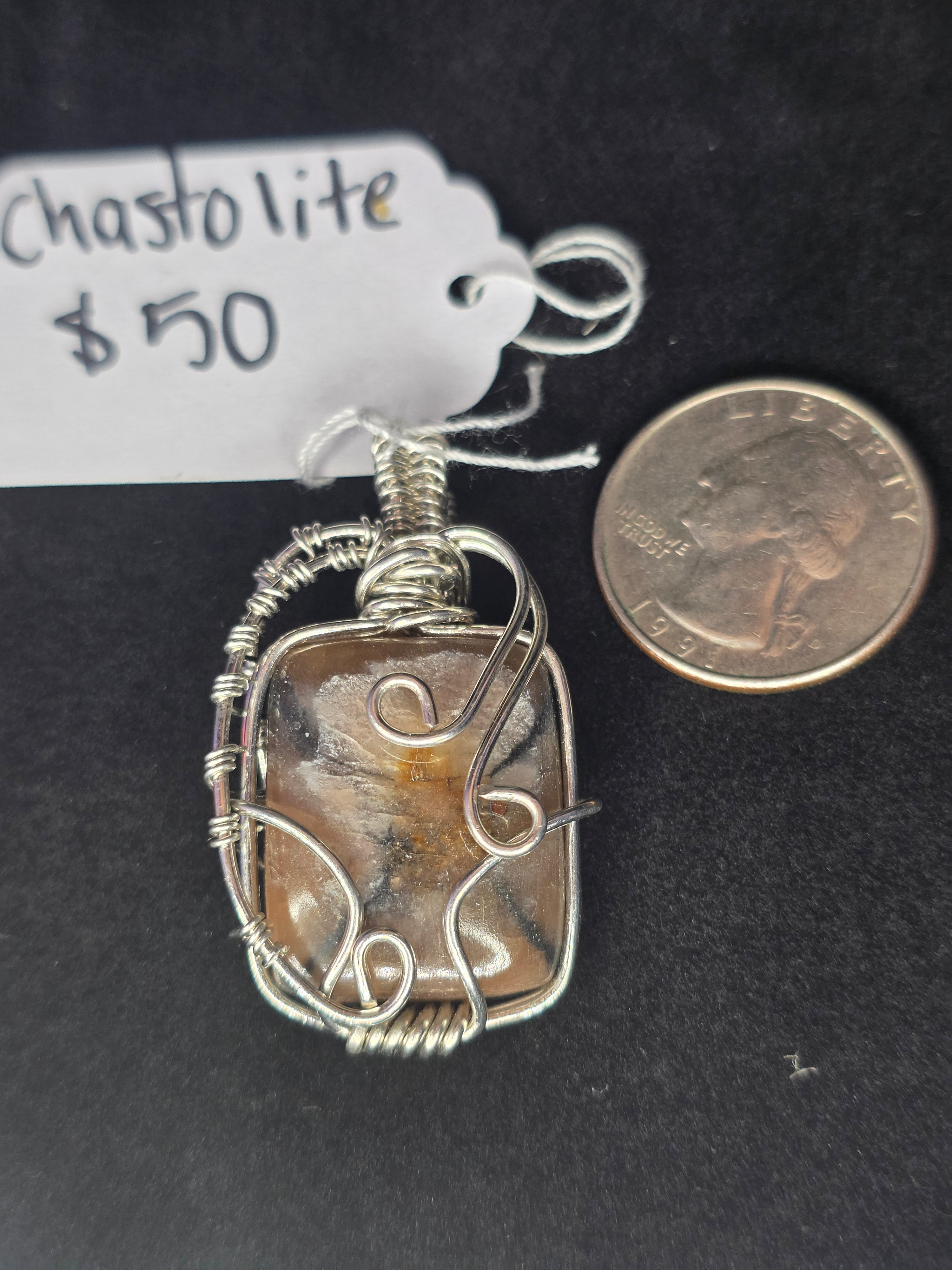 Square Chiastolite Pendant