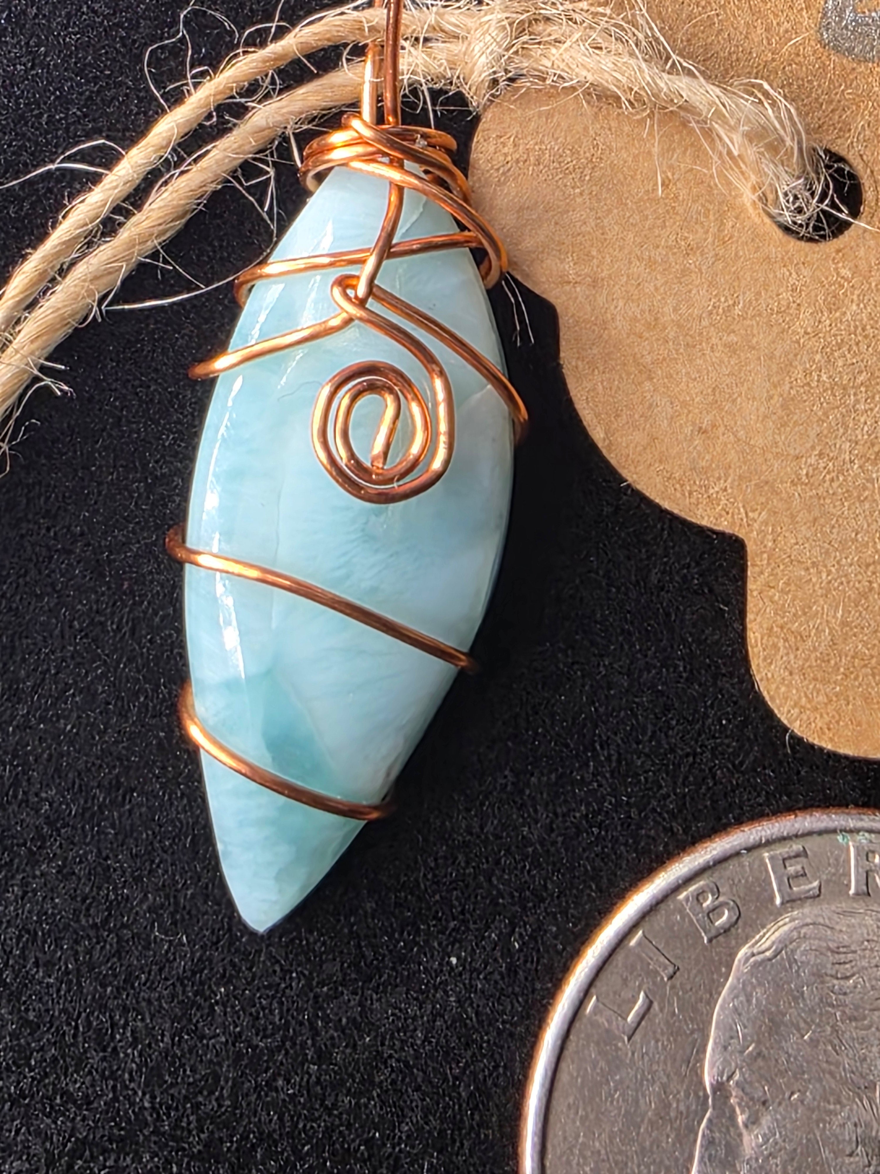 Polished Marquis Larimar Copper Pendant