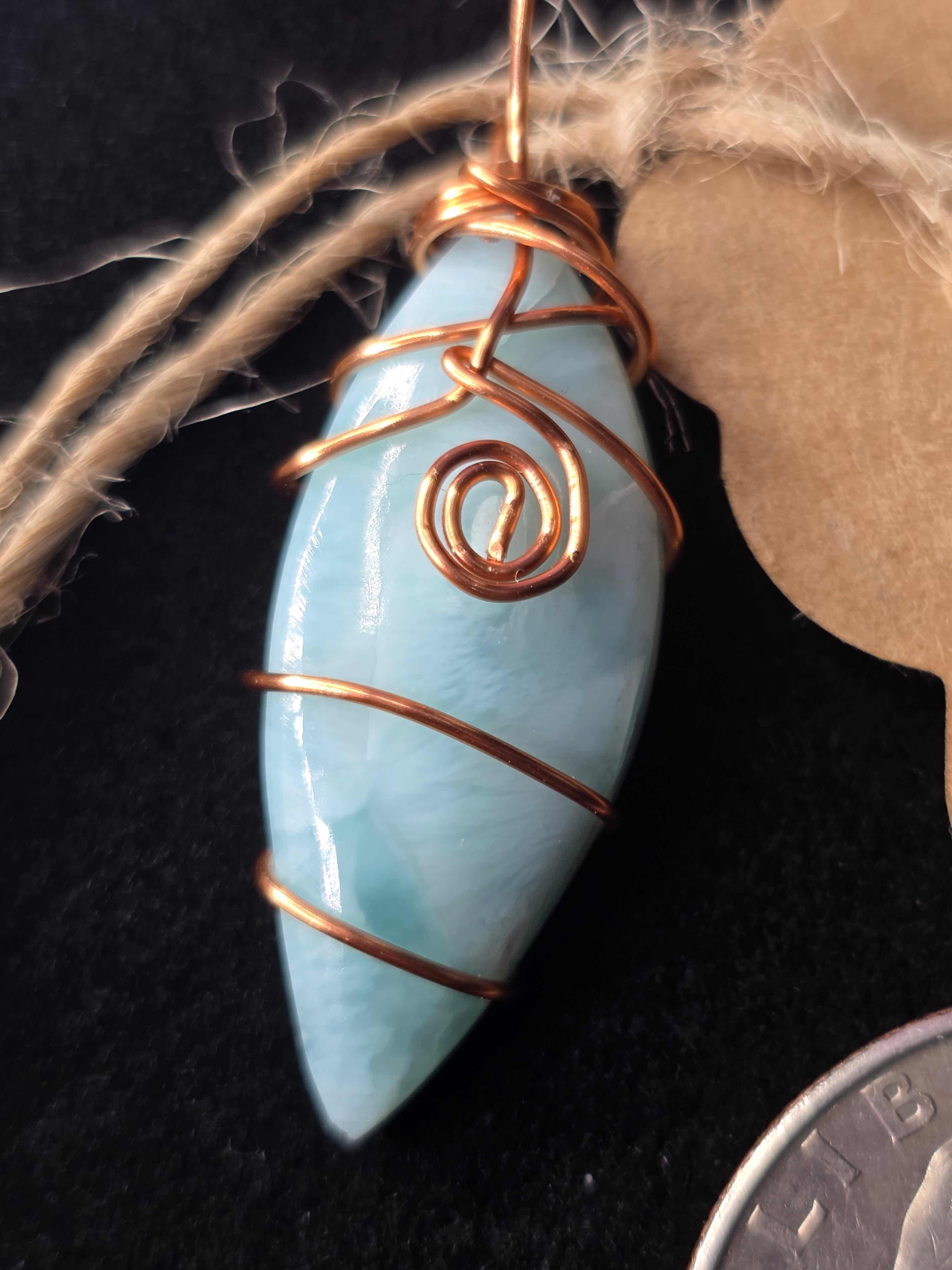 Polished Marquis Larimar Copper Pendant