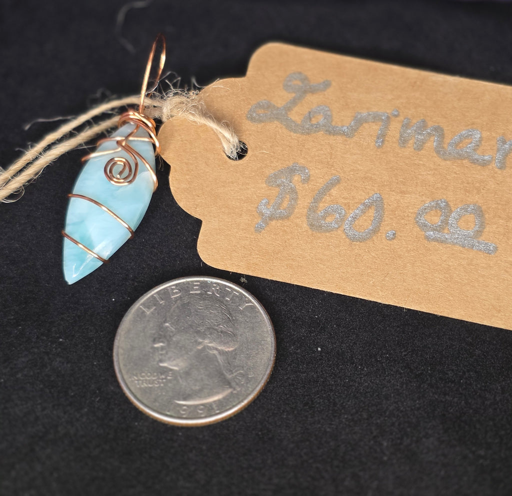 Polished Marquis Larimar Copper Pendant