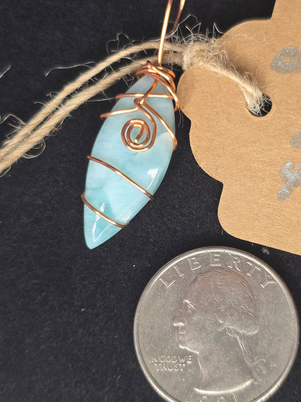 Polished Marquis Larimar Copper Pendant