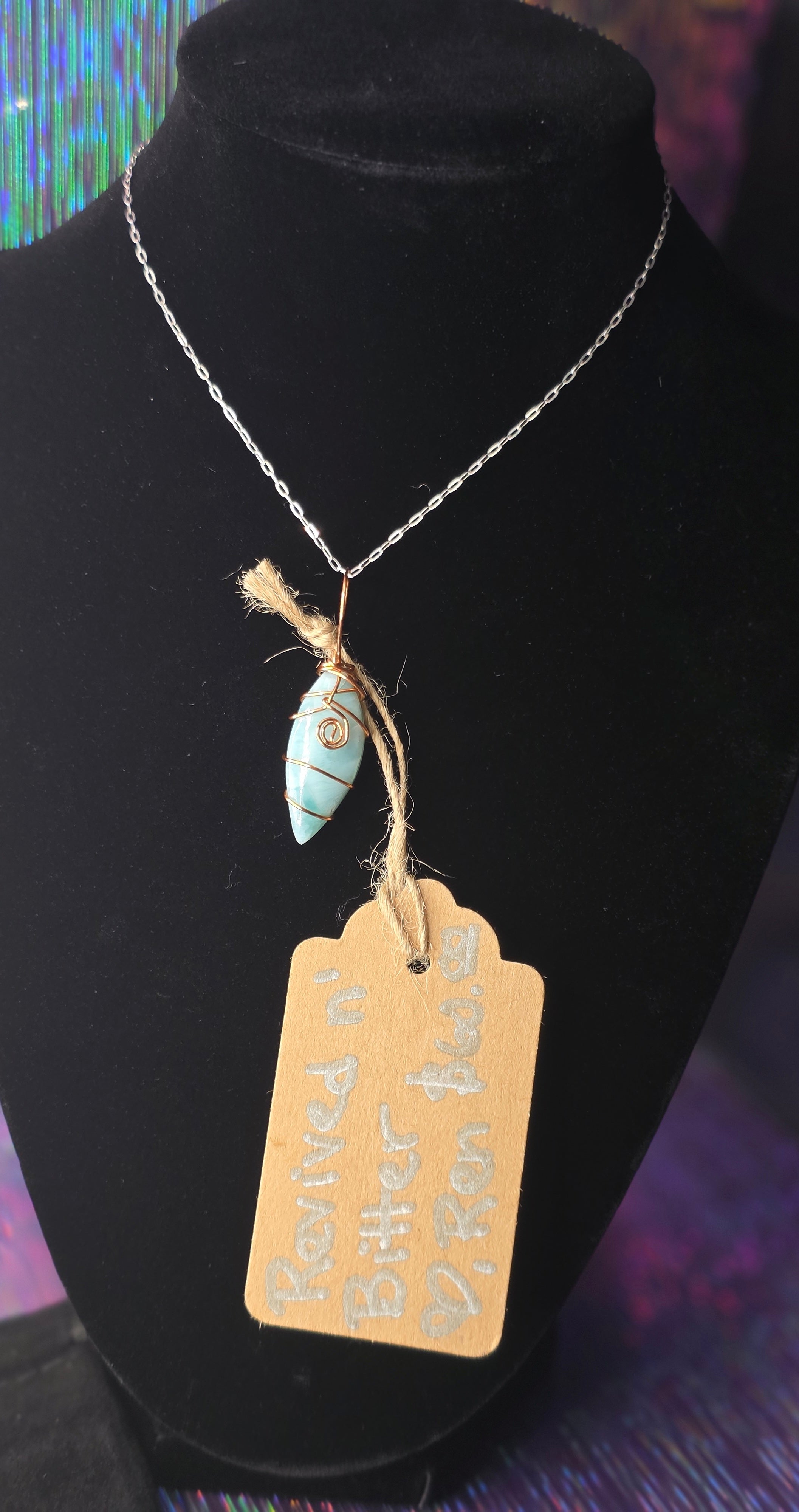 Polished Marquis Larimar Copper Pendant
