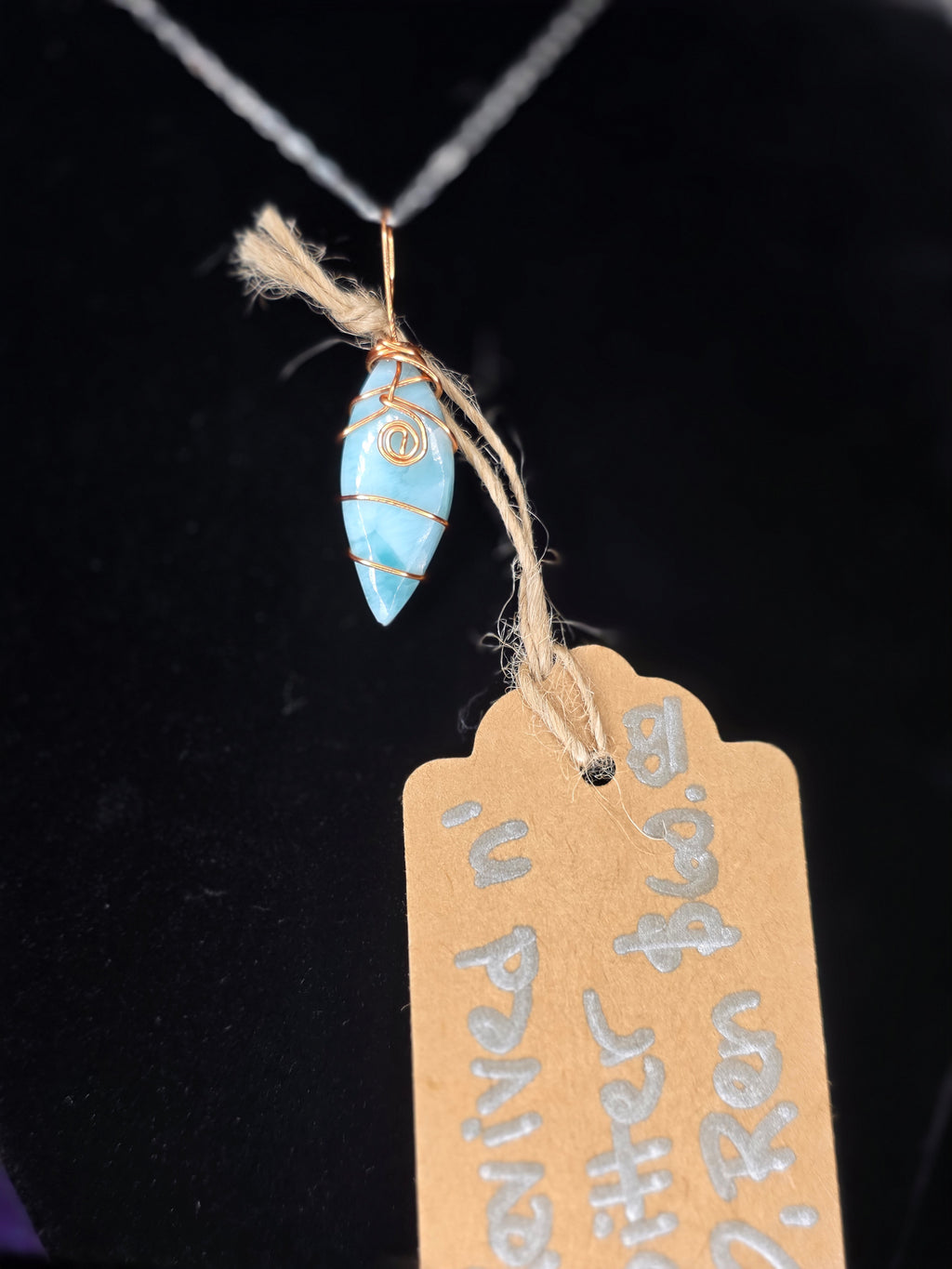 Polished Marquis Larimar Copper Pendant