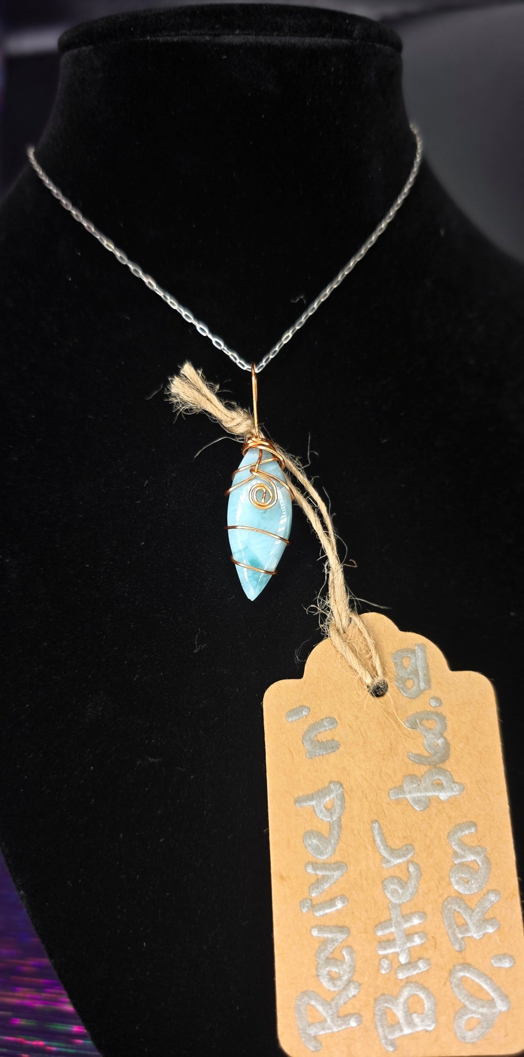 Polished Marquis Larimar Copper Pendant