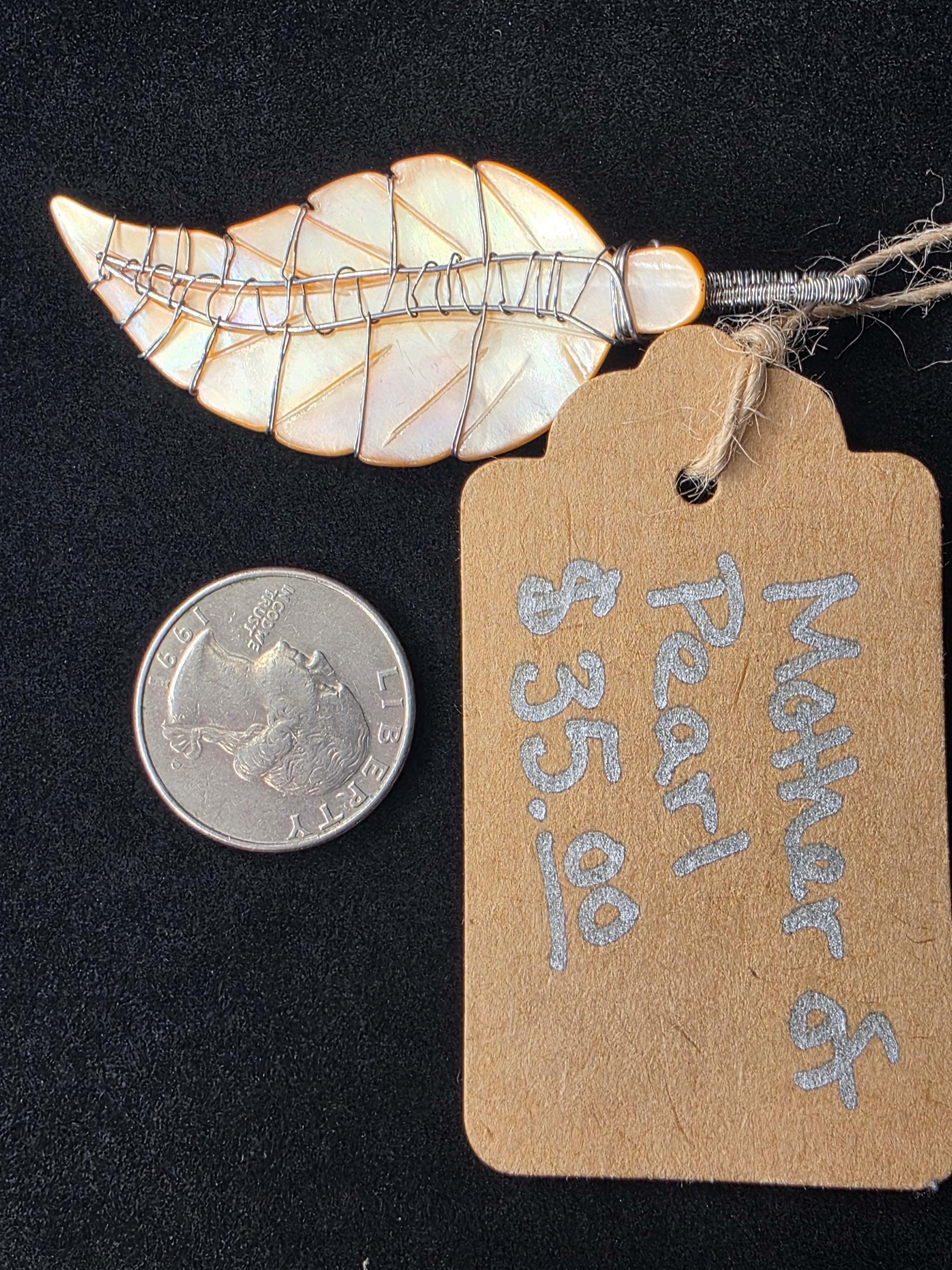 Peach Mother of Pearl Carved Leaf Pendant
