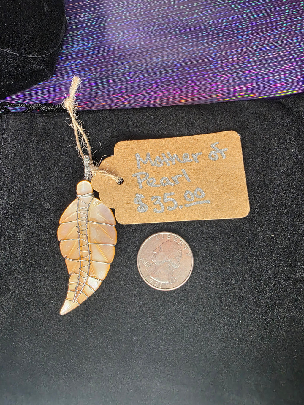 Peach Mother of Pearl Carved Leaf Pendant