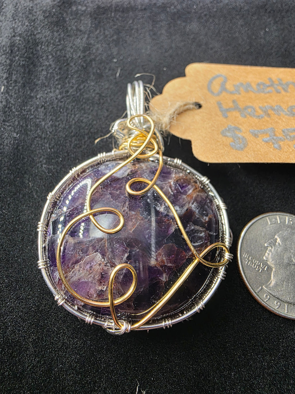 Amethyst with Hematite Round Pendant