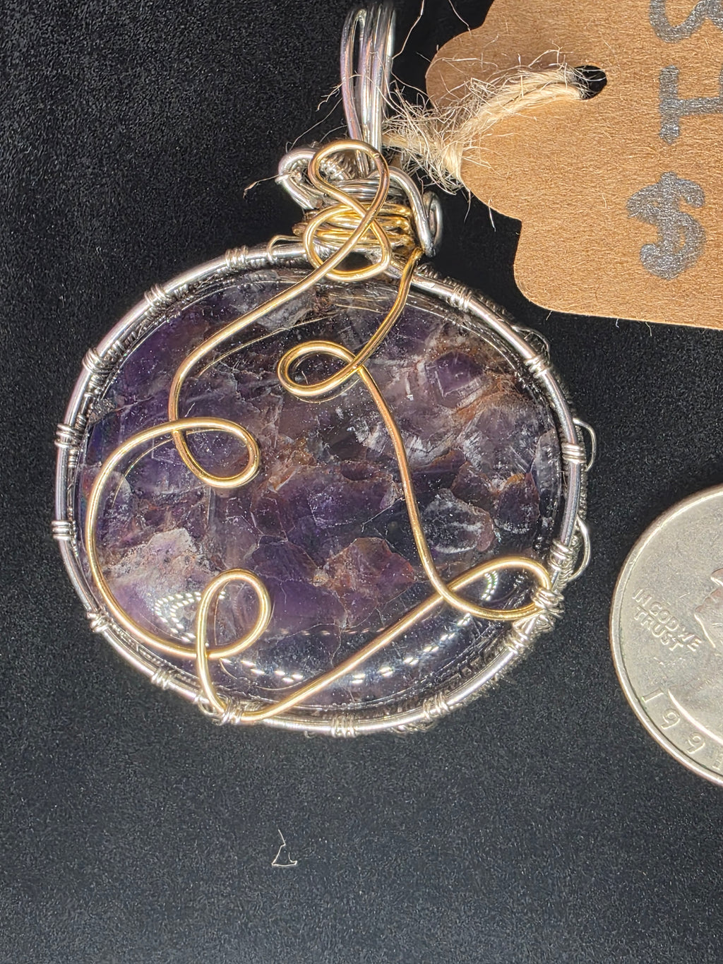 Amethyst with Hematite Round Pendant