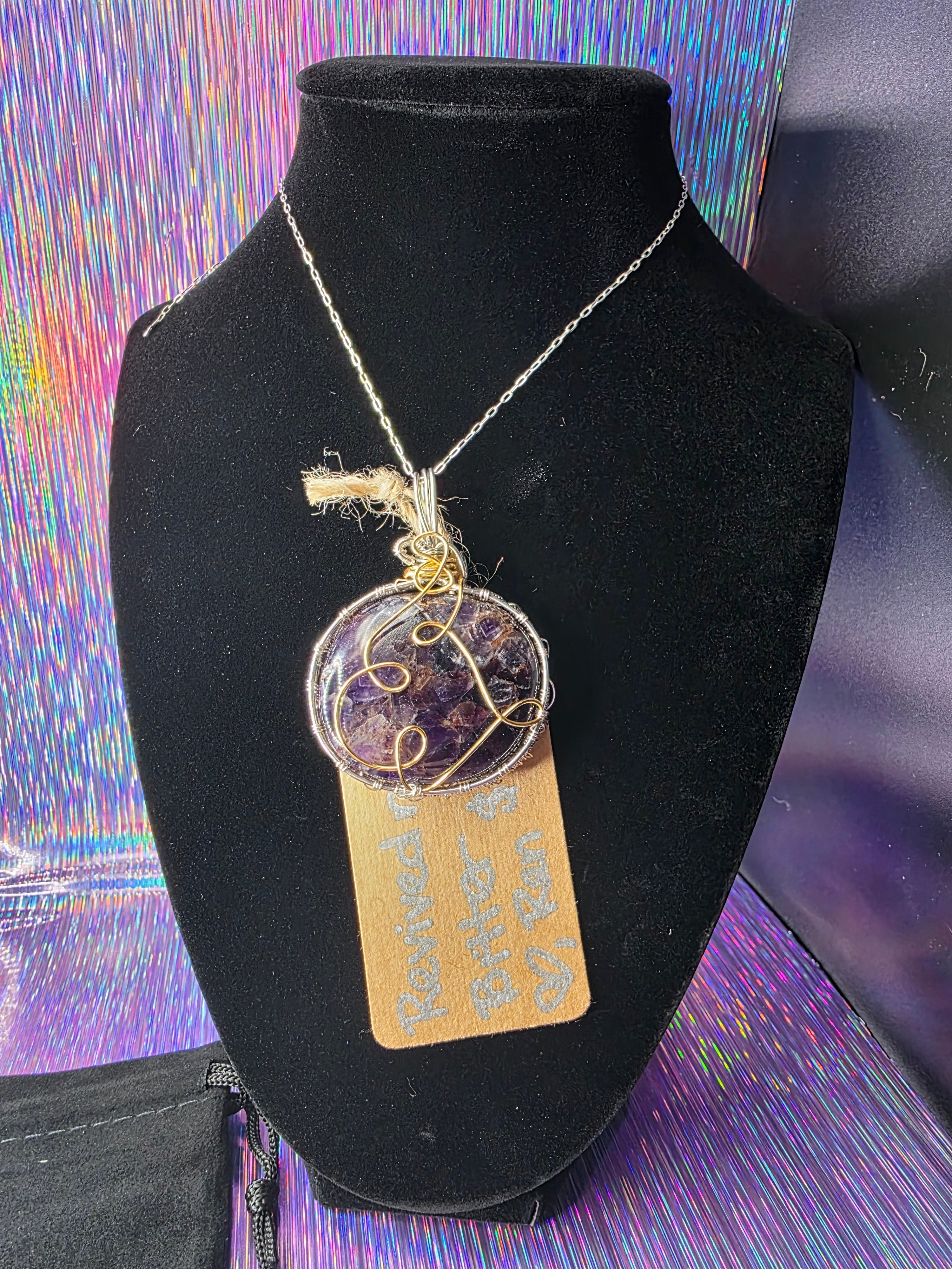 Amethyst with Hematite Round Pendant